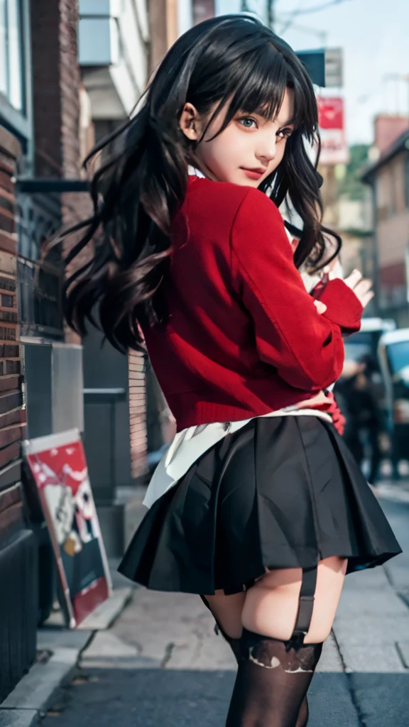 anime girl in a skirt and stockings walking down a street, an anime girl, anime girl with long hair, attractive anime girl, beautiful anime girl, beautiful anime high school girl, anime girl, seductive anime girl, anime visual of a cute girl, rin tohsaka, ilya kuvshinov with long hair, young anime girl, pretty anime girl, beautiful anime style