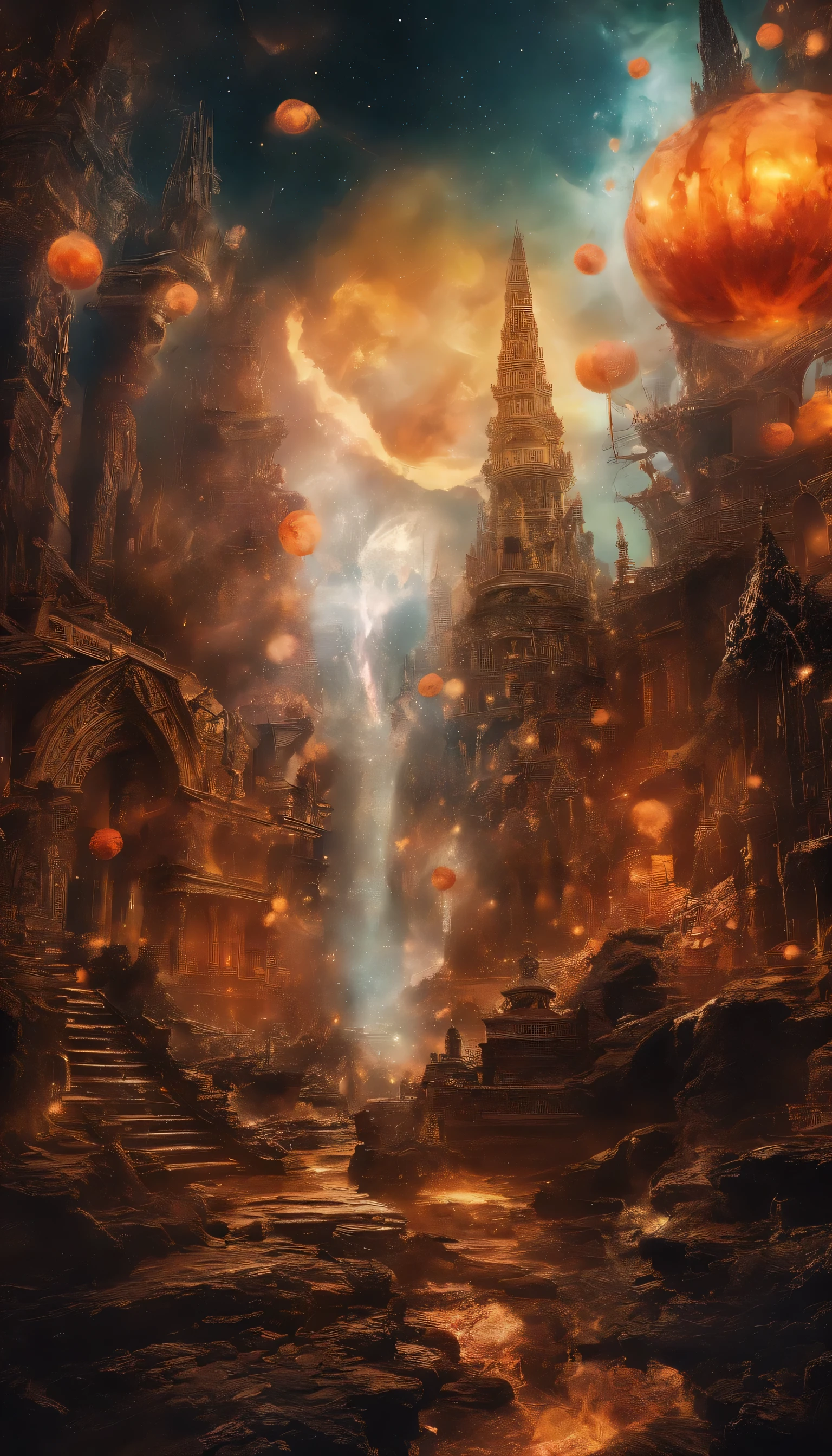 doomsday scene,tosen,collapsed building,rubble block,sparkle of fire,thick smoke,water surface,inverted image,sharp focus,Bokeh,written boundary depth,works of masters,super fine,surreal,8k,best image quality,detailed description,movie lighting,cinematic perspective