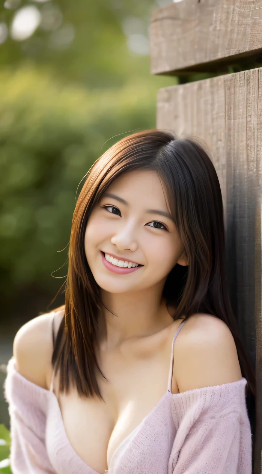 Japanese ),((beautiful girl)),cleavage,An expression that imagines something pleasant:1.2,(perfect body beauty:1.2),((perfect body)),(shy smile),beautiful teeth,