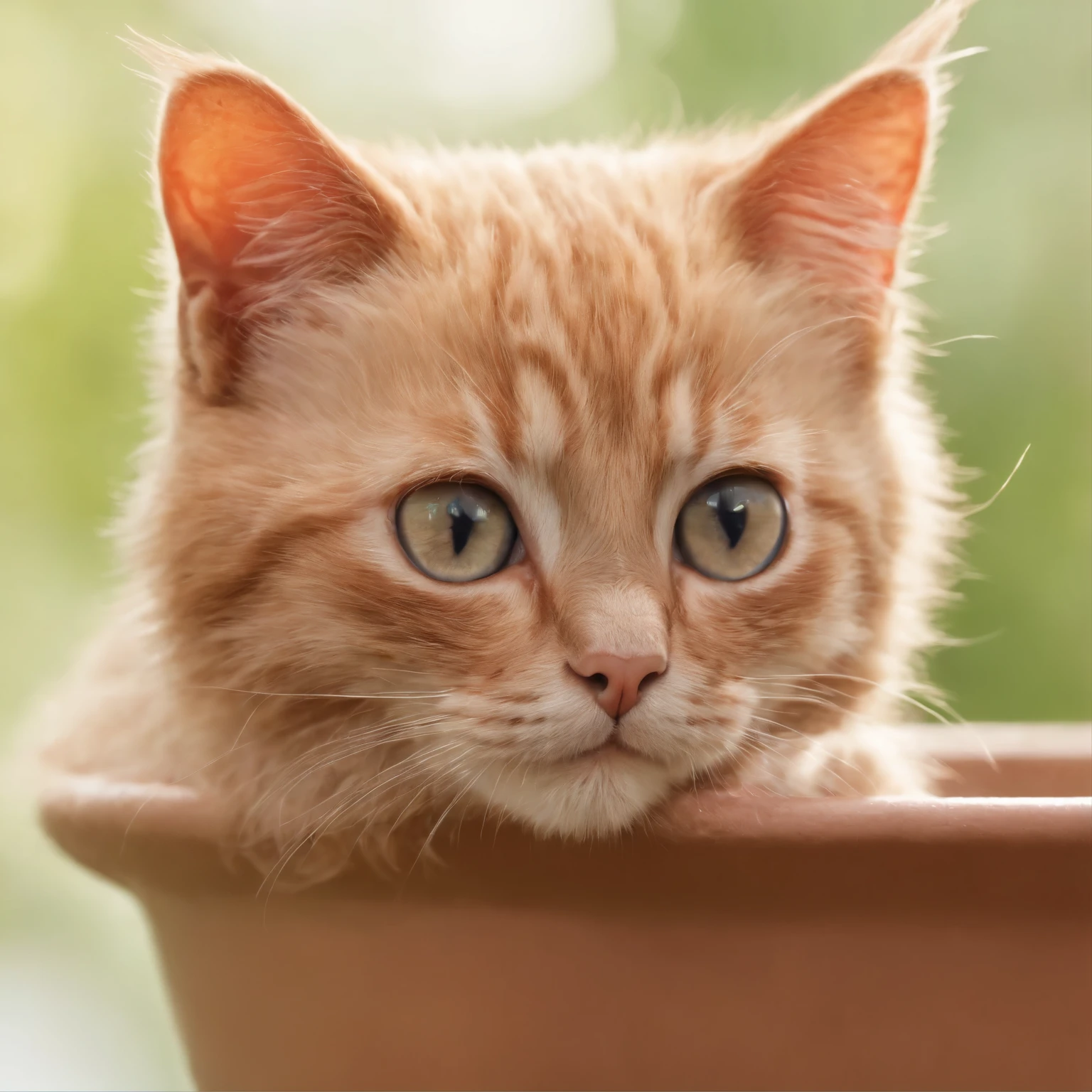 (highest quality,4k,8k,High resolution,Ultra vision、masterpiece:1.2),super detailed,(realistic,realistic,realistic:1.37),A cute little cat was trembling a little in the flowerpot,soft fur texture,delicate paws,expressive eyes,cute twitchy beard,Vulnerability hints,gently shake the tail,playful pose,art cat illustration,subtle color palette,Natural light