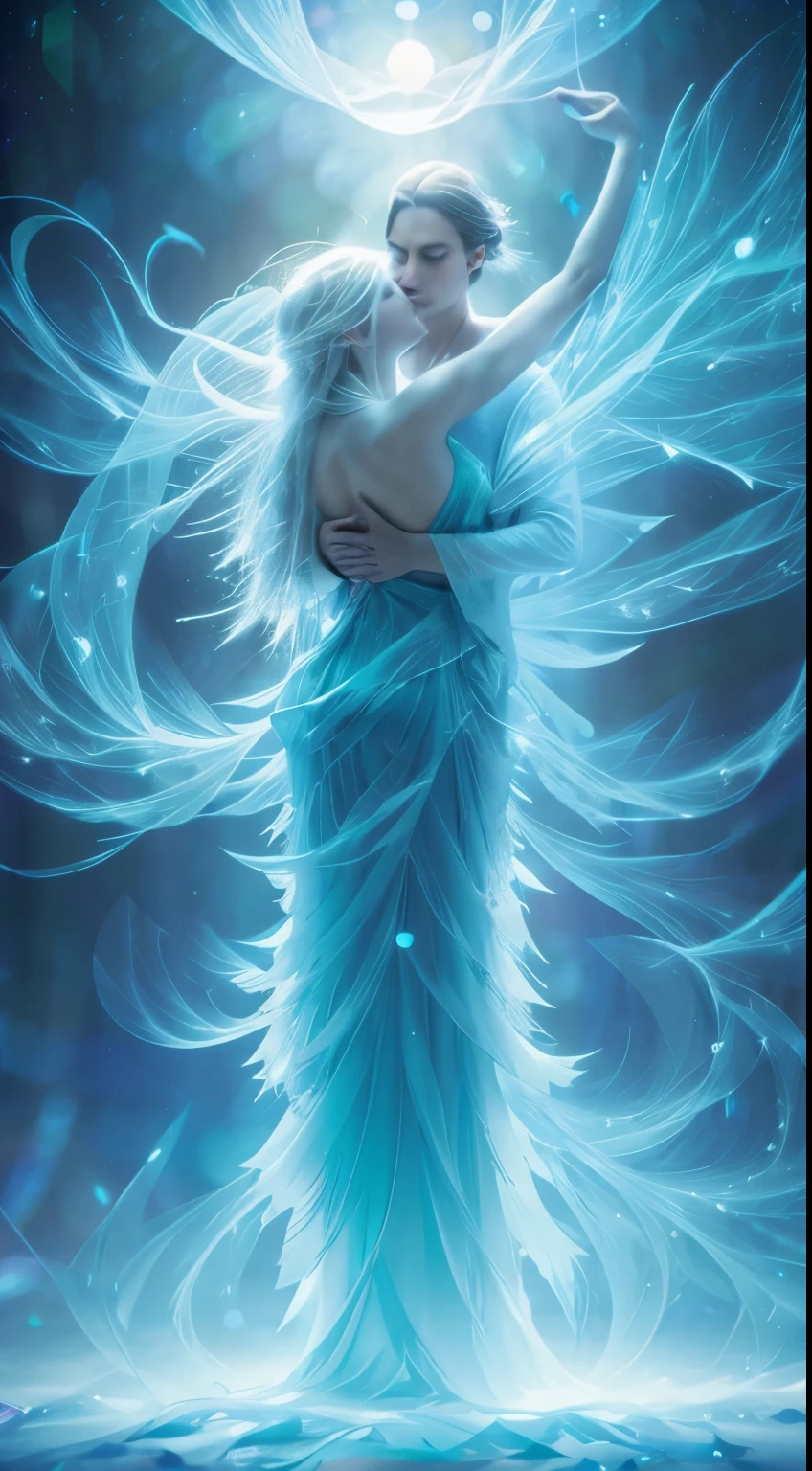 Merging seamlessly in an ethereal dance, the elusive concepts of quantum physics intertwine with the mystique of nature in a dreamlike state. frozen wings, ice crystals, frost, moon glow, blue fog, moon beams, blue-green light beams, bioluminescent lightThe sfumato effect blurs the boundaries between reality and imagination, shrouding the scene in enigmatic mystery. This intricate image, perhaps a painting, captivates with its delicate balance of scientific precision and dreamy ambiguity. Every detail is meticulously rendered, each element exuding a sense of transcendence and wonder. Its high quality craftsmanship evokes a sense of awe and curiosity, inviting viewers to lose themselves in its otherworldly beauty, whimsical lighting, enchanted ambiance, soft textures, imaginative artwork, ethereal glow, silent Luminescence, whispering Silent, vibrant background, by Skyrn99, full body, (((rule of thirds))), high quality, high detail, high resolution, (bokeh:2), backlight, long exposure2