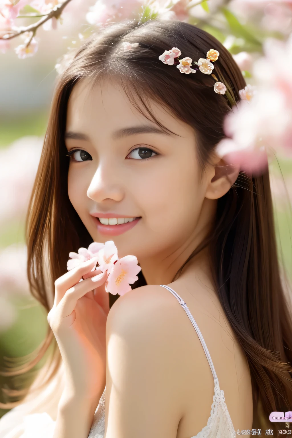 detailed nipple,Extremely realistic 3D,Raised sexy,brunette color hair,((Very detailed eyes))gro,Delicate eyeliner。long eyelasher,greene eyes,Black pupils,There is starlight in the eyes,Delicate lip detailing,Oil painting quality,Thick painting style,Fantasy Forest,Candy Cottage, Nayeon from twice, Nayeon beauty, Asian girl