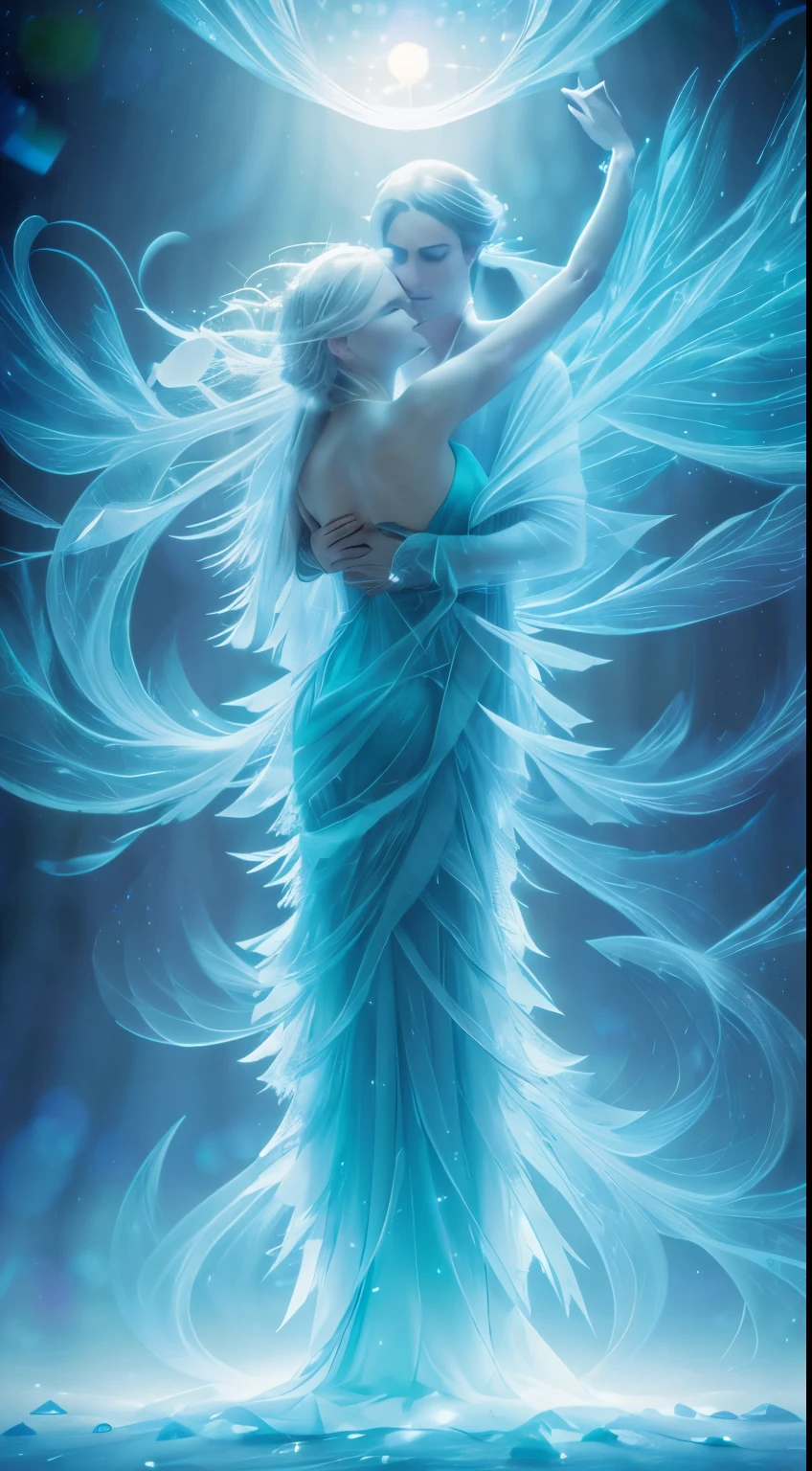Merging seamlessly in an ethereal dance, the elusive concepts of quantum physics intertwine with the mystique of nature in a dreamlike state. frozen wings, ice crystals, frost, moon glow, blue fog, moon beams, blue-green light beams, bioluminescent lightThe sfumato effect blurs the boundaries between reality and imagination, shrouding the scene in enigmatic mystery. This intricate image, perhaps a painting, captivates with its delicate balance of scientific precision and dreamy ambiguity. Every detail is meticulously rendered, each element exuding a sense of transcendence and wonder. Its high quality craftsmanship evokes a sense of awe and curiosity, inviting viewers to lose themselves in its otherworldly beauty, whimsical lighting, enchanted ambiance, soft textures, imaginative artwork, ethereal glow, silent Luminescence, whispering Silent, vibrant background, by Skyrn99, full body, (((rule of thirds))), high quality, high detail, high resolution, (bokeh:2), backlight, long exposure2