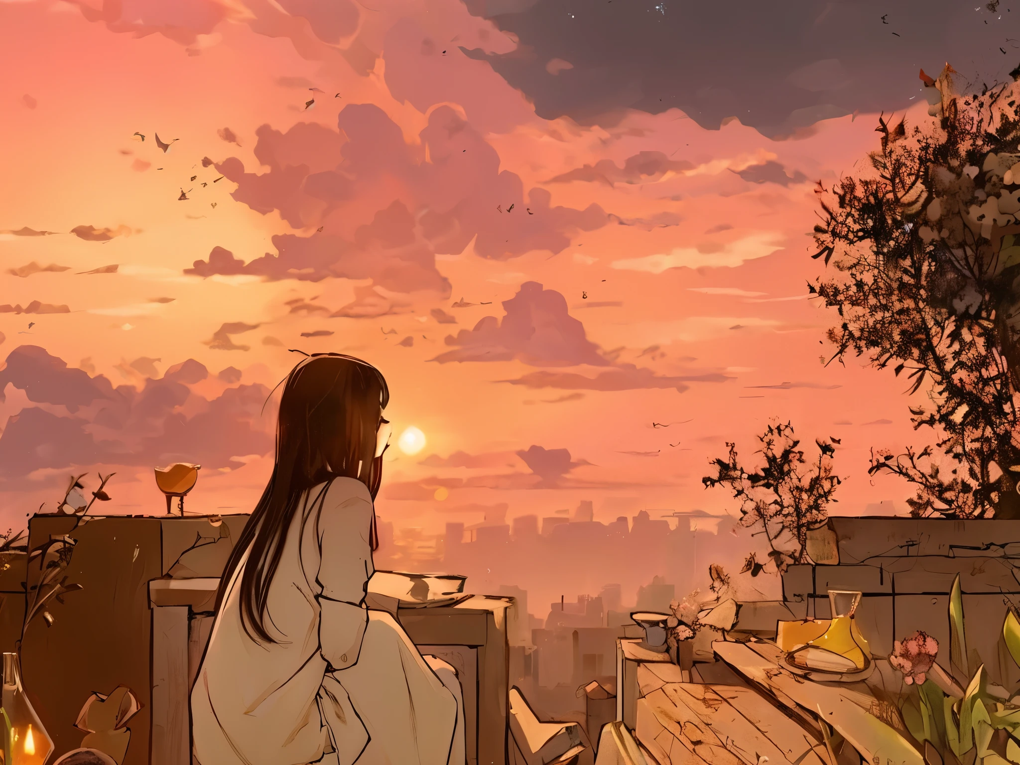 anime female sunset 1 person