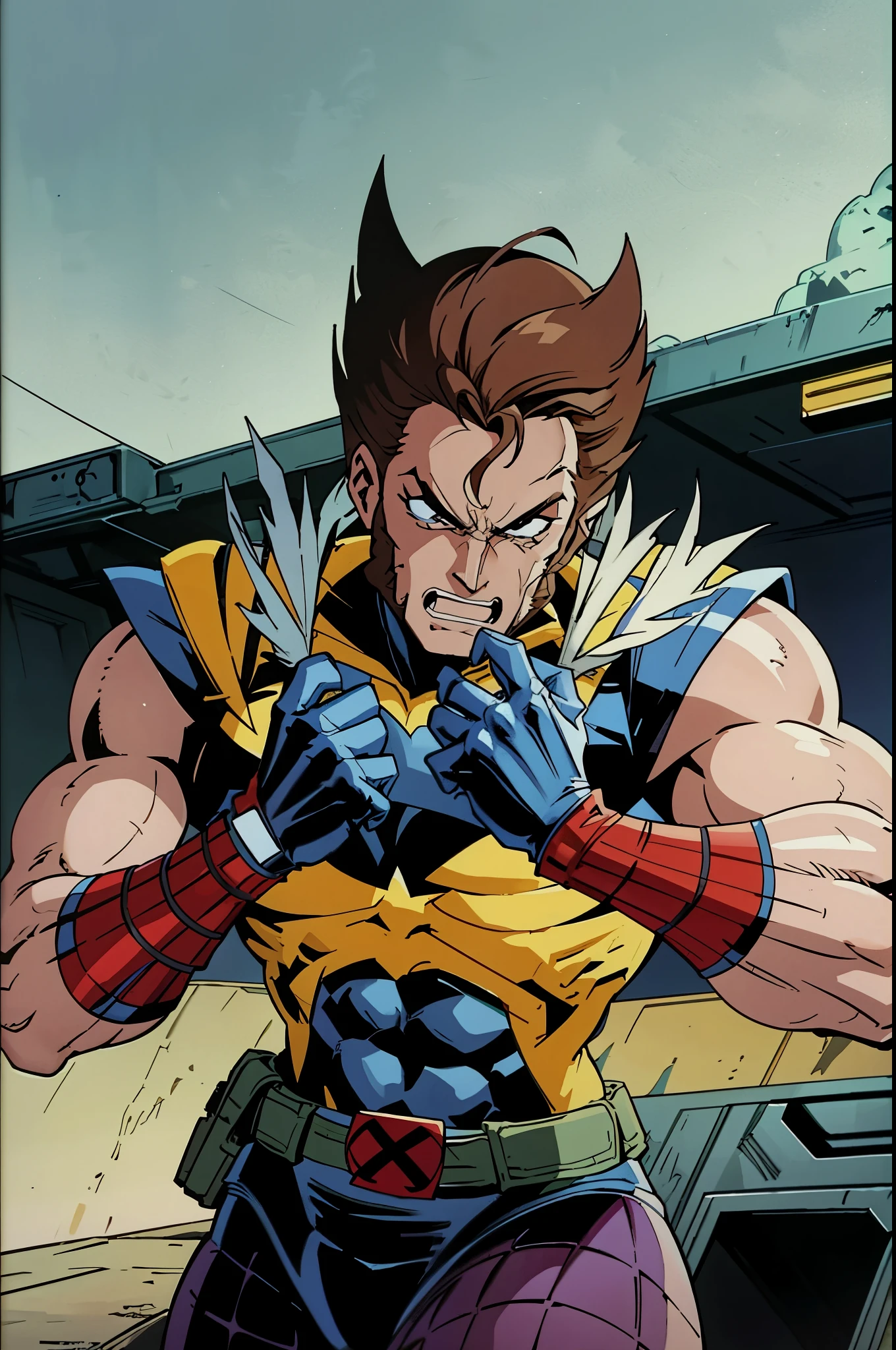 (((Wolverine）））,  ((X-men TaS Style)), retro artstyle,90s comic book style,Marvel Comics，X-men the Animated Series