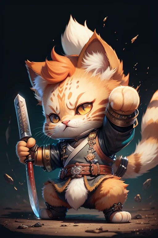 ginger kitten, as a samurai, wielding sword,