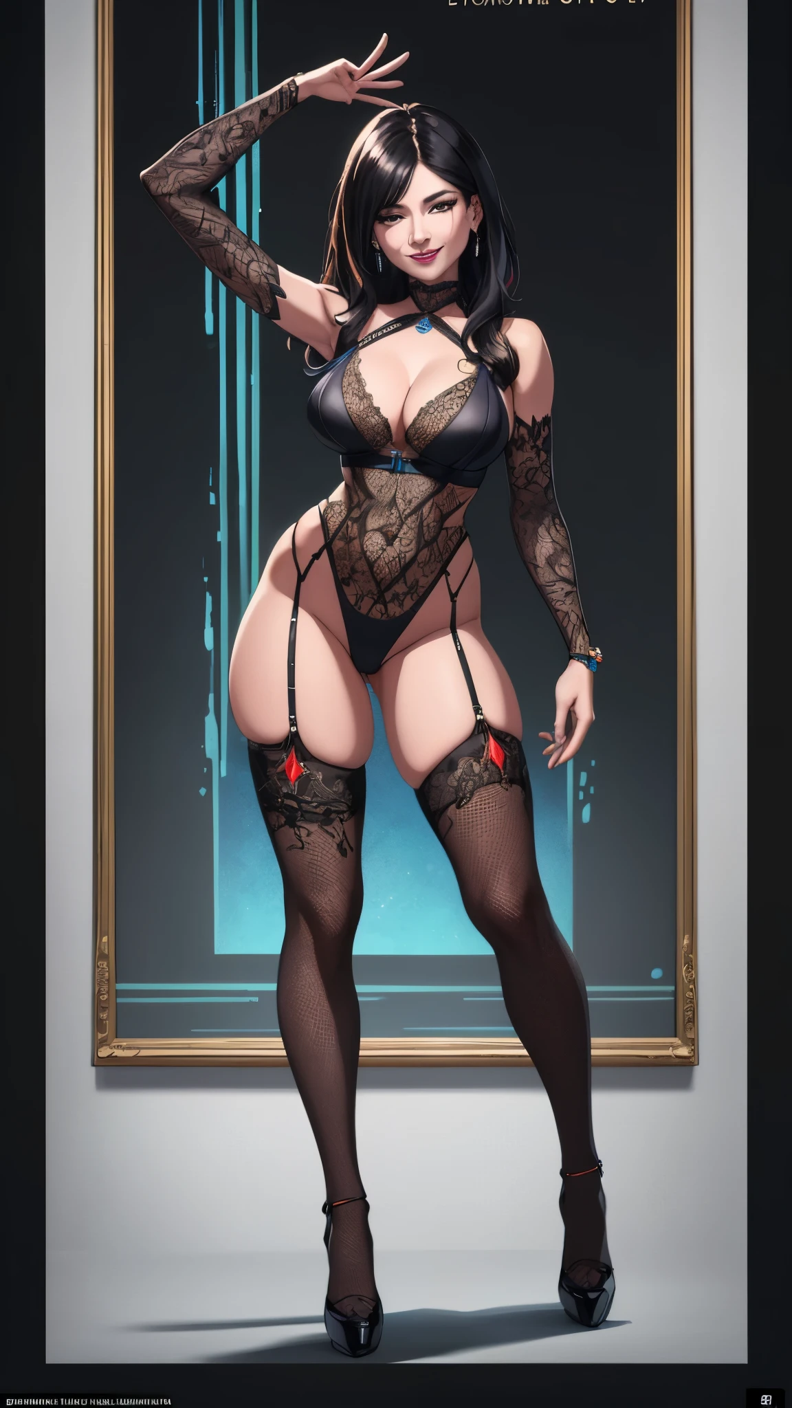 (danahamm:1.08), (style-sylvamagic:0.88), (extremely detailed CG octane render 8k wallpaper), the most beautiful artwork in the world, happy smile, a Full body shot photo of a sexy solo woman looking at the camera, (nsfw:0.50), full dynamic color, Intricate, High Detail, Sharp focus, dramatic, photorealistic masterpiece painting, modelshoot style