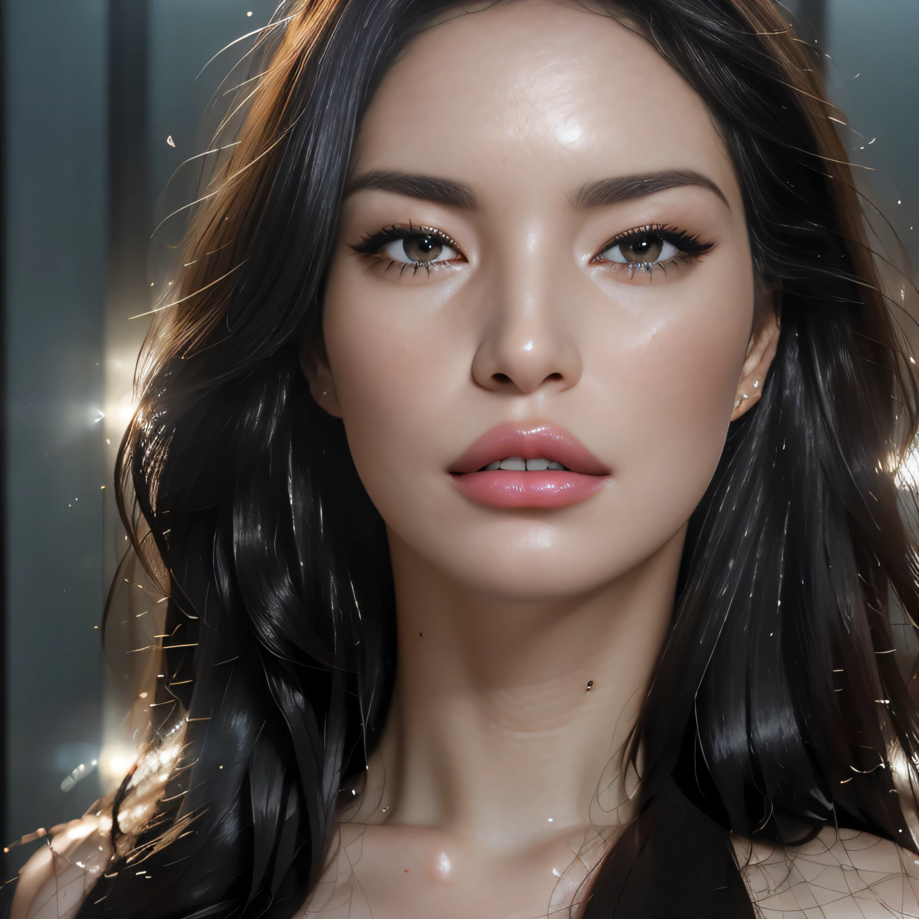 naked (photoRealistic: 1.4), (hyperRealistic: 1.4), (Realistic: 1.3), (smoother lighting: 1.05), (improve the quality of cinematic lighting: 1.3), 32K, 1 girl , 20 year old girl, face profile, pink lipstick, (pink lipstick: 0.7), длинные темные hair с густыми локонами, hair, covering the forehead, evening Compose, (Compose: 1.3), shiny skin, Mega shiny face, (Glitter face: 1, 8), realistic lighting, backlight, face light, ray tracing, (backlight: 1.5), (Improving quality: 1.4), (Premium real leather texture: 1.4), highly detailed eyes, ( eyelashes: 1.3), finely detailed face, (Tired, sleepy and happy), (laughter: 0), face close up, t-shirt, (Increase body line mood: 1.1), (Enhance the beauty of skin texture: 1.1)