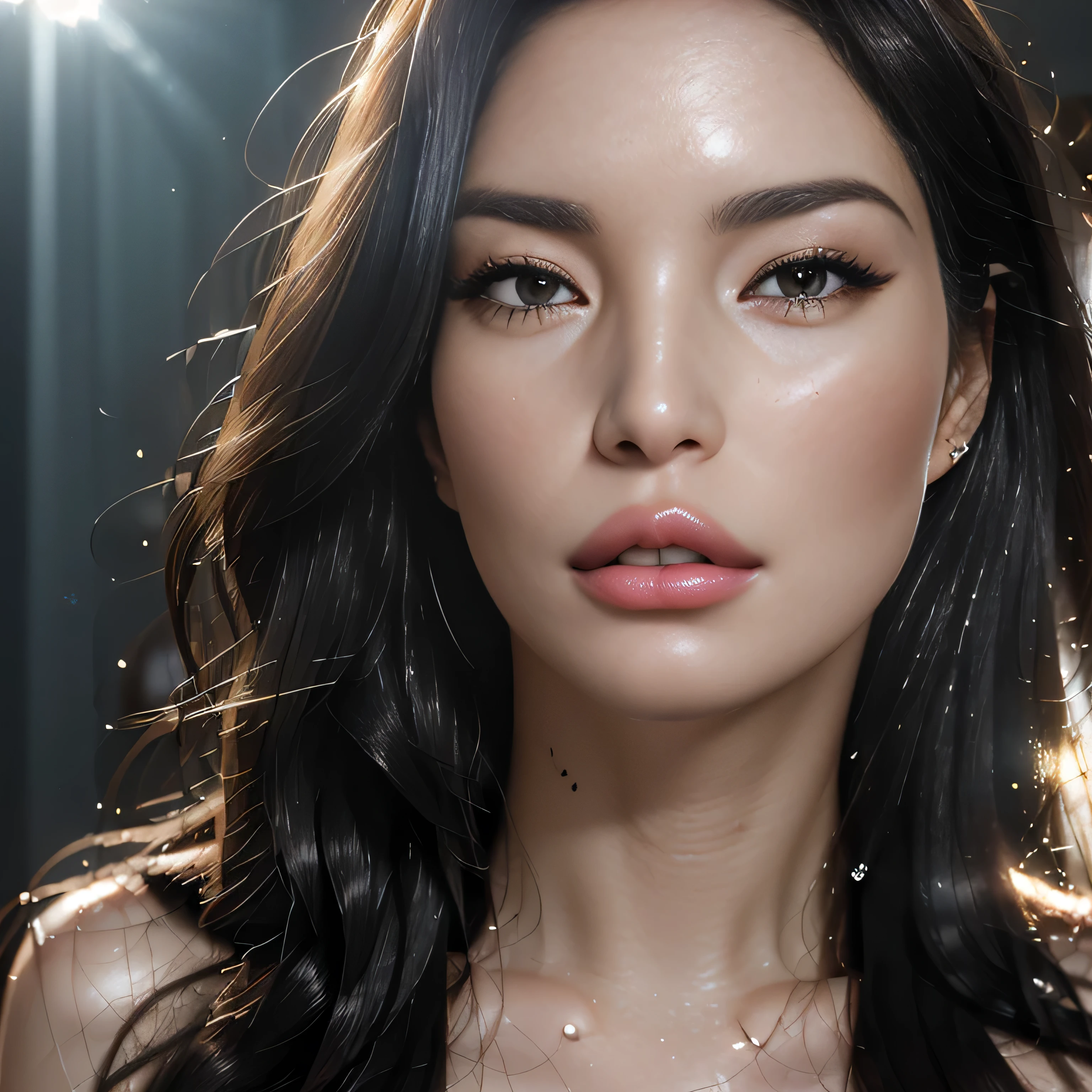 naked (photoRealistic: 1.4), (hyperRealistic: 1.4), (Realistic: 1.3), (smoother lighting: 1.05), (improve the quality of cinematic lighting: 1.3), 32K, 1 girl , 20 year old girl, face profile, pink lipstick, (pink lipstick: 0.7), длинные темные hair с густыми локонами, hair, covering the forehead, evening Compose, (Compose: 1.3), shiny skin, Mega shiny face, (Glitter face: 1, 8), realistic lighting, backlight, face light, ray tracing, (backlight: 1.5), (Improving quality: 1.4), (Premium real leather texture: 1.4), highly detailed eyes, ( eyelashes: 1.3), finely detailed face, (Tired, sleepy and happy), (laughter: 0), face close up, t-shirt, (Increase body line mood: 1.1), (Enhance the beauty of skin texture: 1.1)