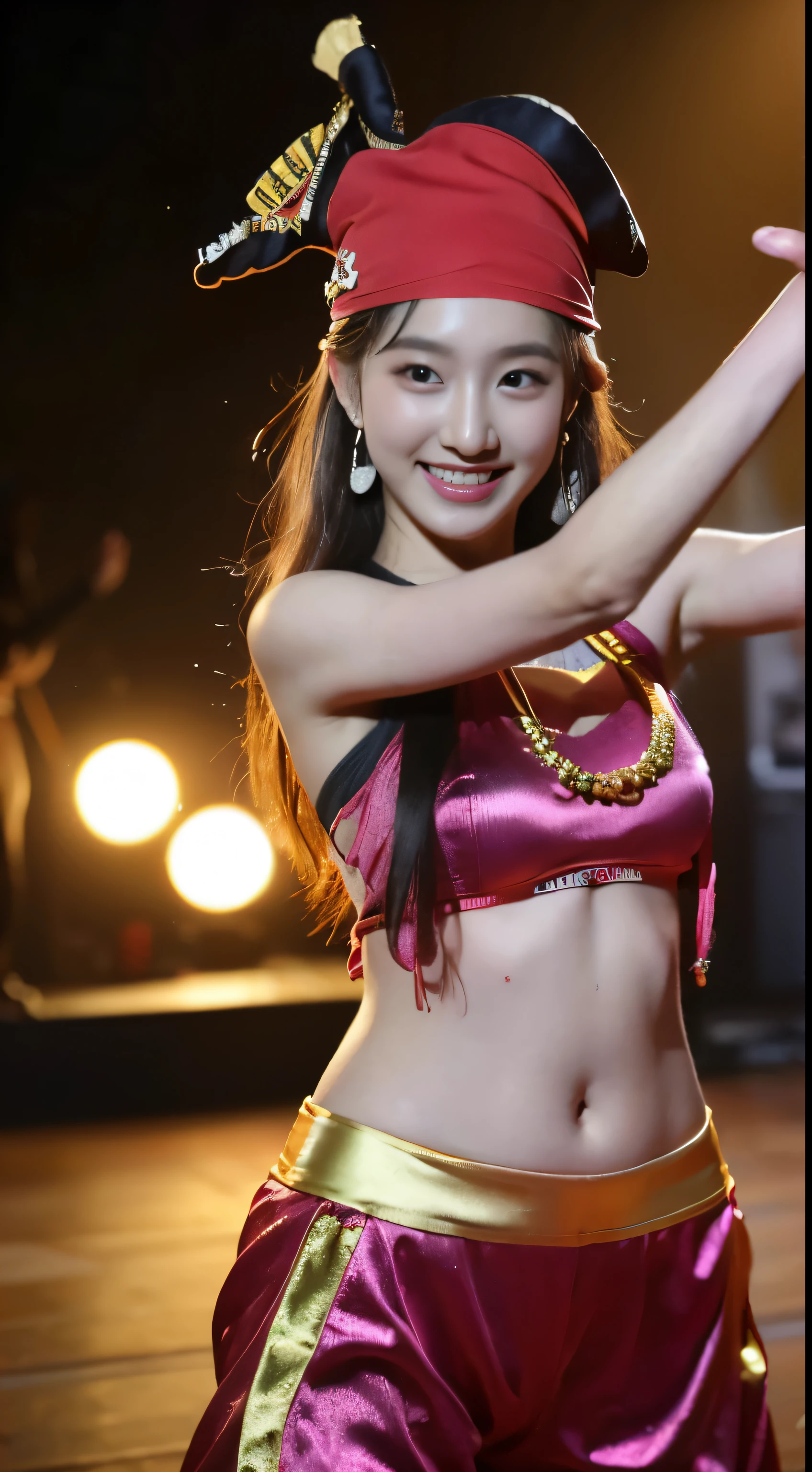 (best quality,4k,8k,highres,masterpiece:1.2),ultra-detailed,(realistic,photorealistic,photo-realistic:1.37),portraits,colorful,lighting effects,beautiful face, creative dress, stylish fashion,confident smile,trendy hairstyle, 90s, feminine charm,impeccable makeup,dancing pose,stage performance,vibrant stage background,spotlights,glamorous attire,bright costume,sparkling accessories,energetic movements,seductive gaze,perfect complexion,flawless skin,expressive eyes,celebrity status,pop music,adoring fans,confetti and fireworks,fancy stage props,heart-shaped stage,exuberant energy,entertaining crowd,electrifying atmosphere,sizzling performance,multicolored lights,dynamic presence,impressive dance routine,gorgeous visual spectacle,k-pop sensation, half body, half body, cowboy shoot, skinny, small breasts, skinny
