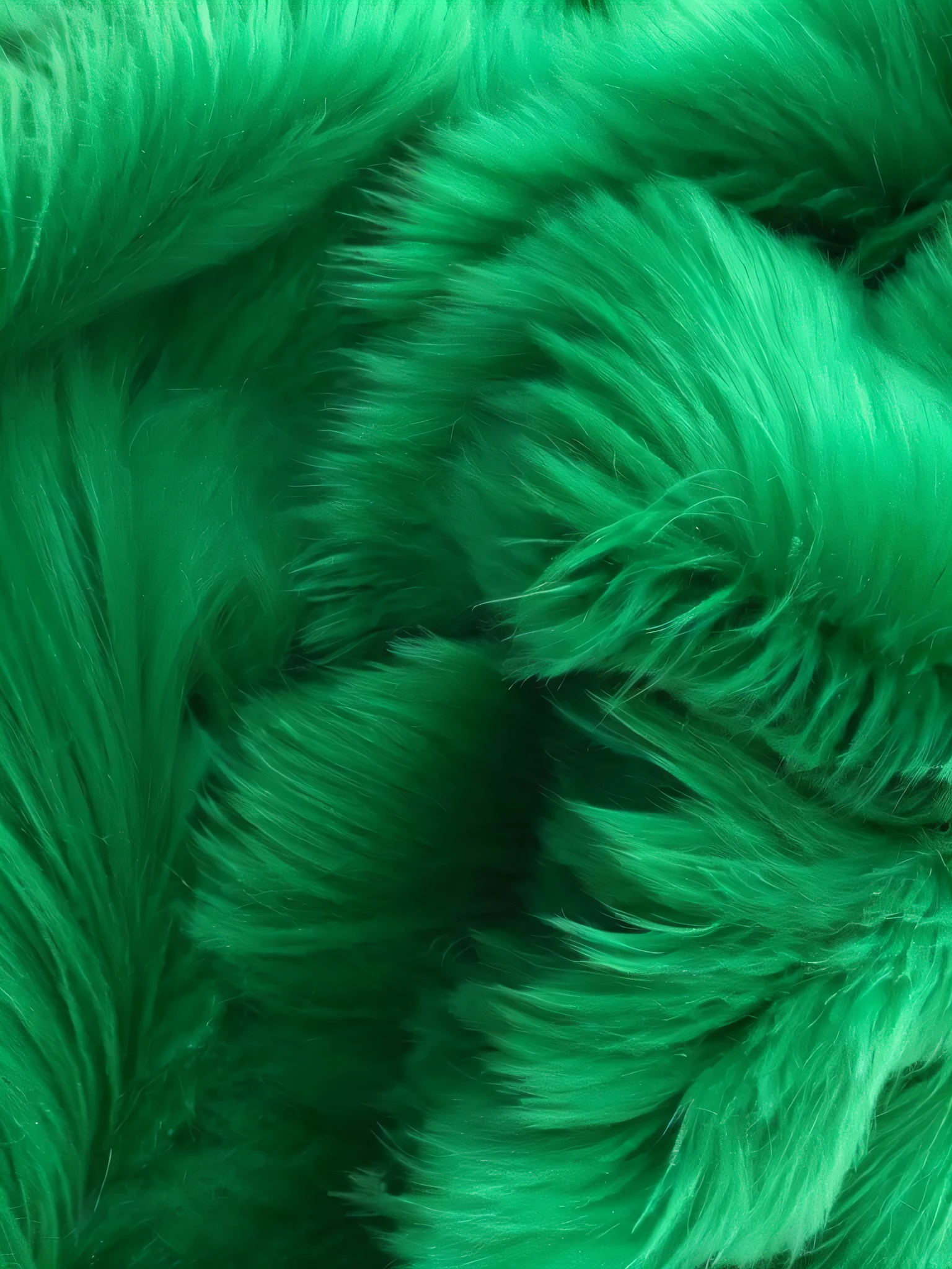 a close up of a green furry animal fur texture, green fur, synthetic fur, volumetric fur, furry pelt, green mane, flowing fur, fluffy fluffy fur, green feathers, long wavy fur, ( ( dark green, fur simulation, fluffy green belly, roughled fur, shiny soft fur, fur texture, fluffy fur, hyper realistic fur, vibrant green