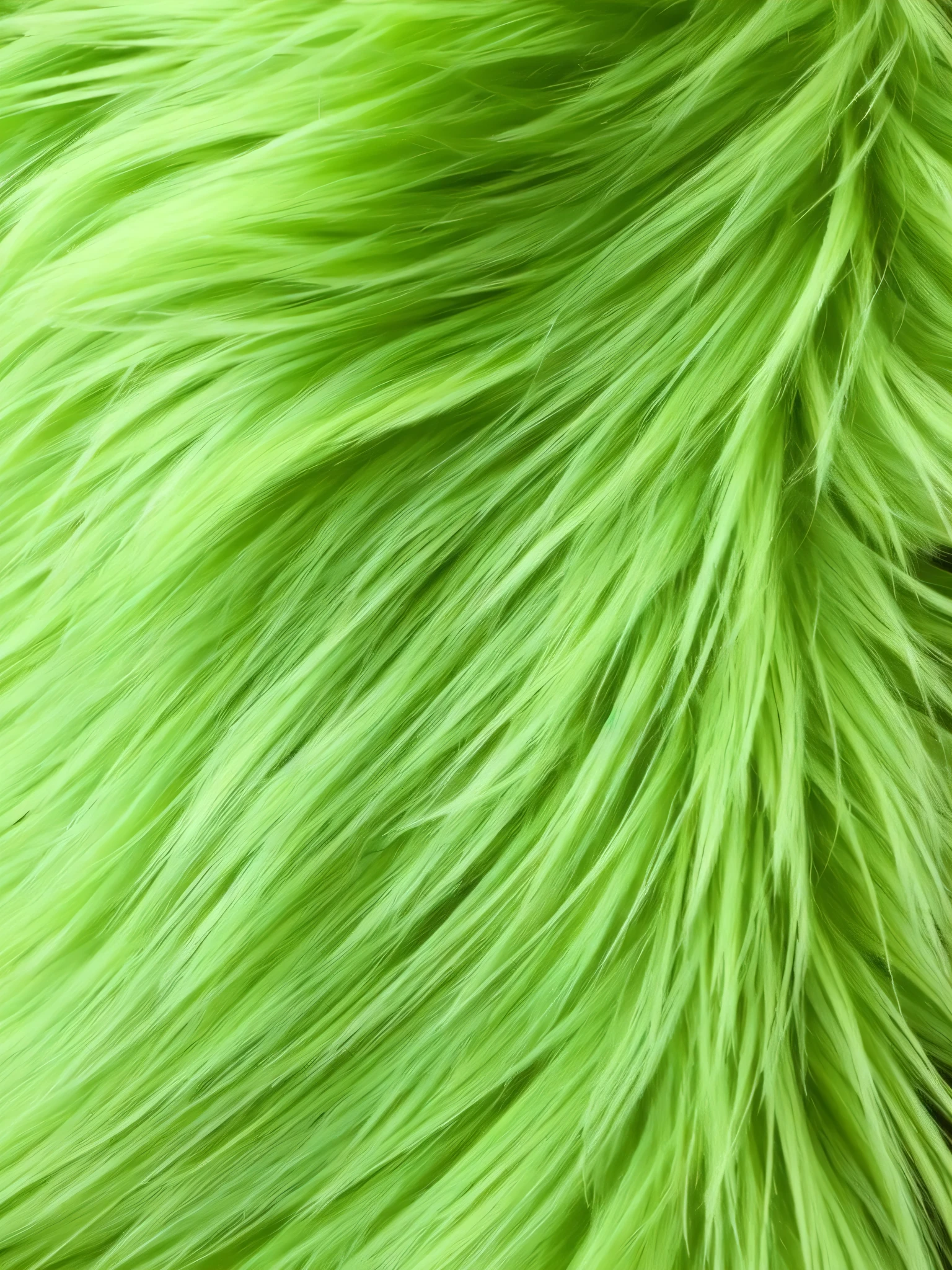 a close up of a green furry animal with a black background, green fur, synthetic fur, lime green, furry pelt, volumetric fur, hd fur, neon green, fur texture, green mane, flowing fur, real fur, pelt, green feathers, fuzzy details, chartreuse color scheme, human-skin pelt, fluffy green belly