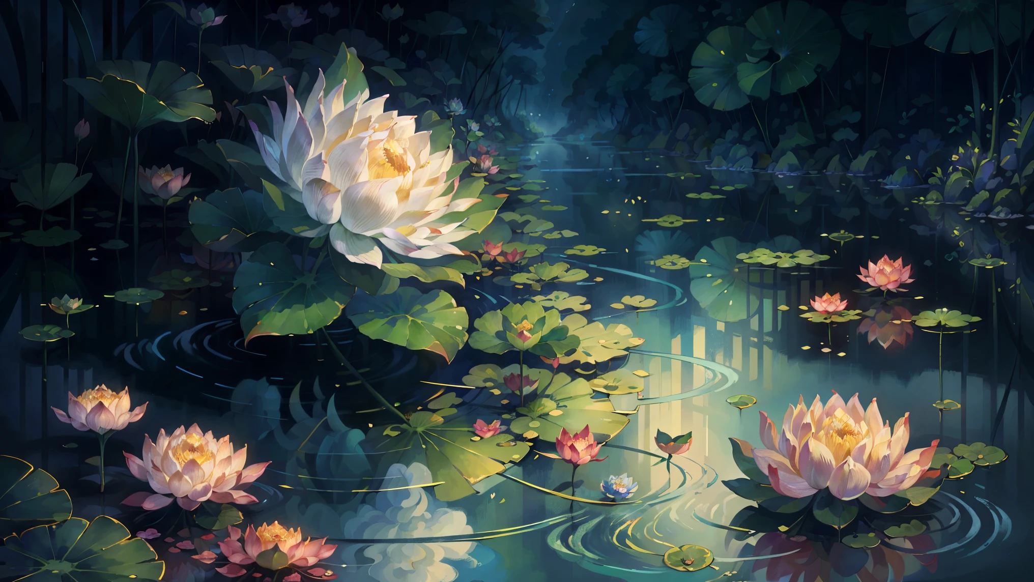 Original,(illustratio:1.1),(best qualtiy),(tmasterpiece:1.1),(the Extremely Detailed CG Unity 8K Wallpapers),(a color:1.2),lotuses,lotus petals,scenecy,rios|Wagas,