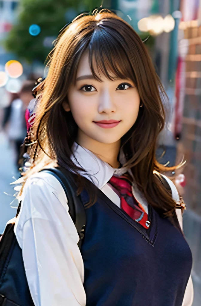 NSFW,highest quality,excellent details,ultra high resolution,1 girl,long hair, bob hair, smile,looking at camera,beautiful and detailed face、Fine and beautiful skin、skin texture、floating hair、professional lighting、full body shot、small breasts、school uniform、{{{Niskart}}}、socks,