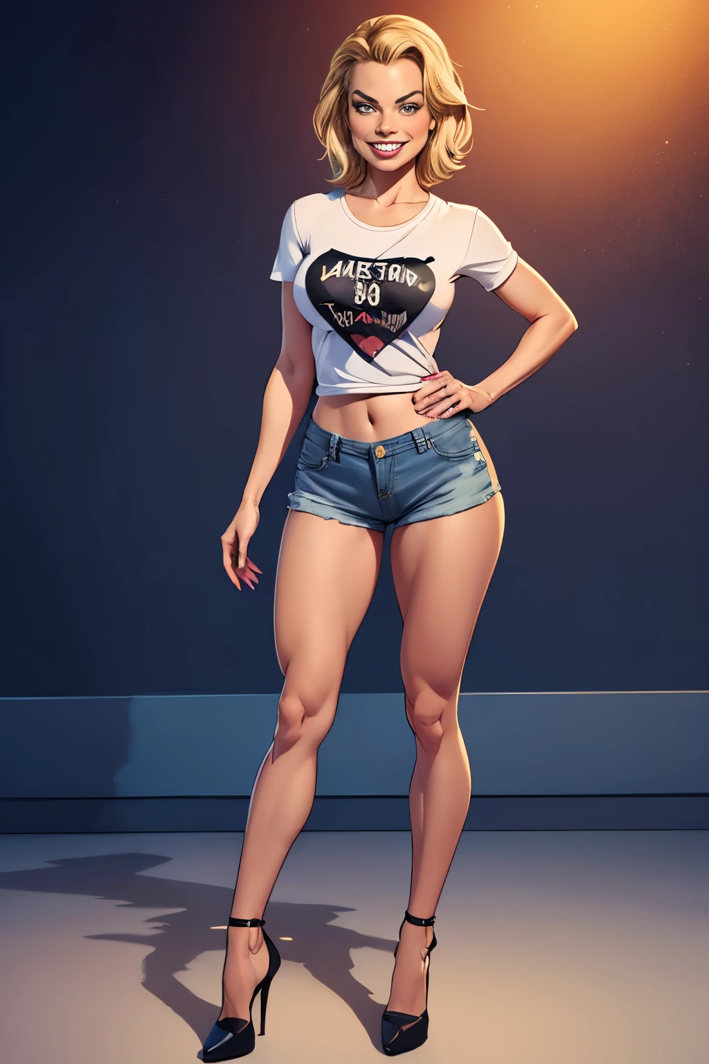 (((Defined woman's body))), (((thick thighs))), (((short jeans))), (((short strapless top, bare shoulders)))))), ((( sports sneakers))), (((translucent stockings above the knee))), (((ultra detailed skin))), (((small, thin waist))), (((defined abdomen))), ( ((full body))), (((body perfect))), (((masterpiece))), (((62k))), (((Maximum quality))), (((RAW))), (((16k))), (((extremely detailed))), (((intricate details))), (((high resolution))), (((It is on its side facing the viewer))),