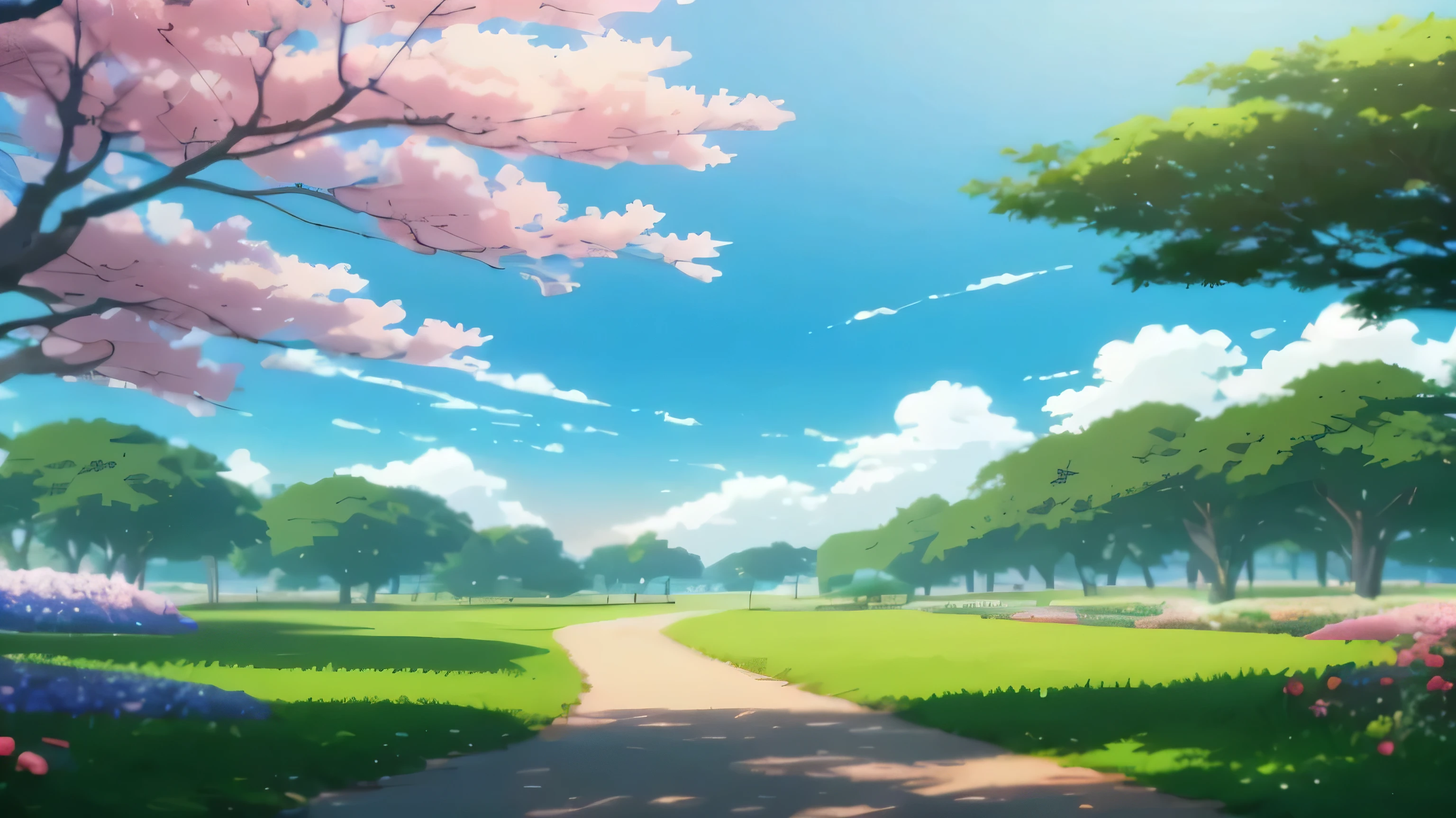 There is a path leading to a beautiful flower park, anime background art, Animation pastoral scenery, beautiful anime scenery, flower road to heaven, Anime beautiful peaceful scene, Anime landscape, Anime landscape wallpaper, anime nature, anime background, beautiful anime scene, anime scenery, anime scenery concept art, background art, beautiful landscape background, landscape artwork