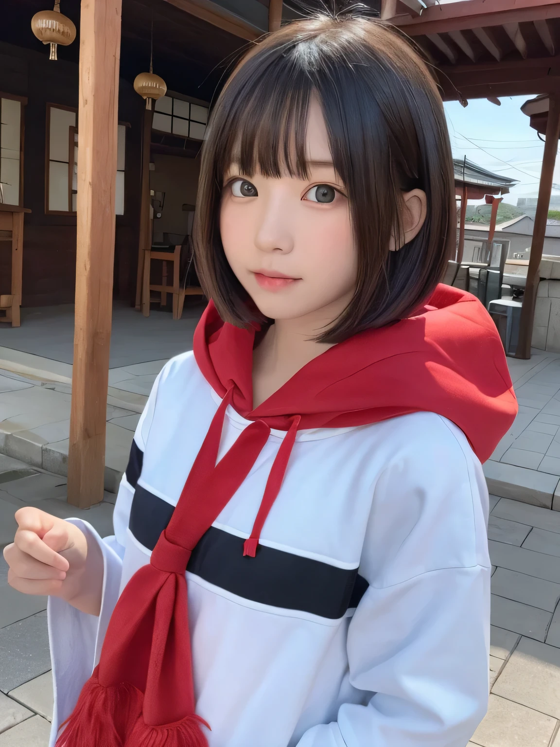 A very elementary school student stands wearing Supergirl clothes..、Spreading black hair、bob cut with trimmed ends、(flat chest)、lolicon、Highest、red cloak、(whole body)、恥ずかしい
break, extremely fine transparency, (symmetrical eyes:1.3),
break, (temple, fishing bell:1.3),
break, (masterpiece, Highest品質, Super detailed, 8k)
