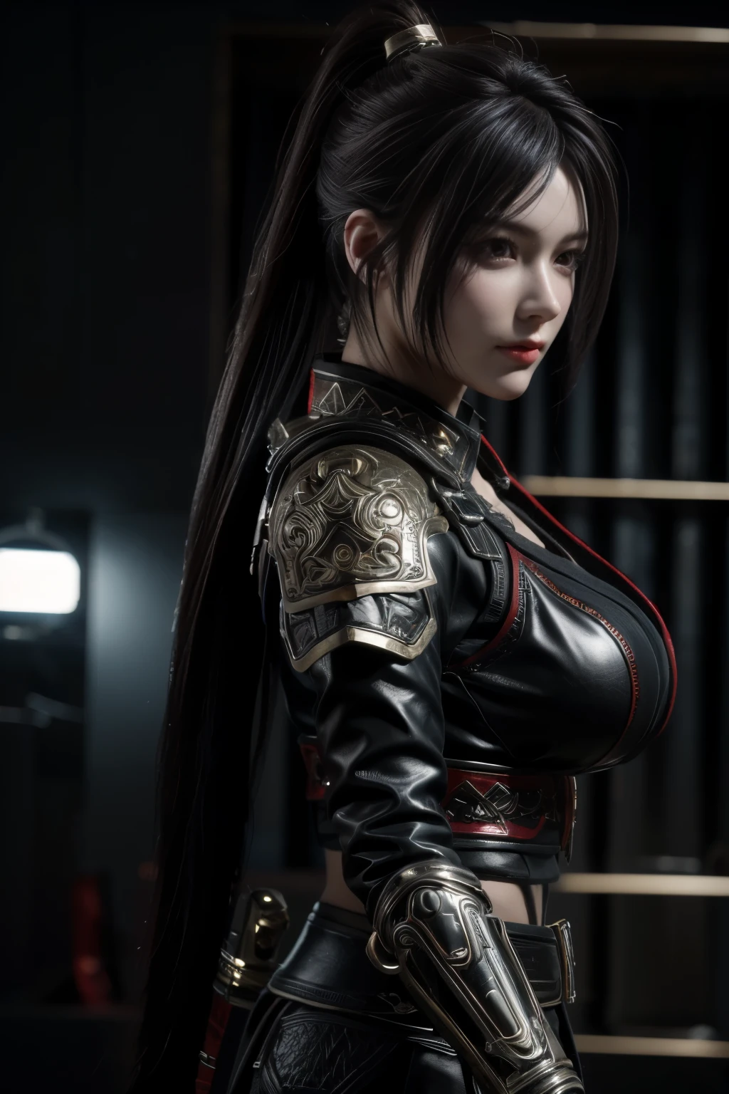 Game art，The best picture quality，Highest resolution，8K，(Portrait:1.5)，(Head close-up)，(Rule of thirds)，Unreal Engine 5 rendering works， (The Girl of the Future)，(Female Warrior)， 
20-year-old girl，An eye rich in detail，(Big breasts)，Elegant and noble，indifferent，brave，
(Future style combat suit combining the characteristics of ancient armor，Ancient runes of light，Combat accessories with rich details，Metallic luster)，Future police，cyberpunk characters，

photo poses，simple background，Movie lights，Ray tracing，Game CG，((3D Unreal Engine))，OC rendering reflection pattern