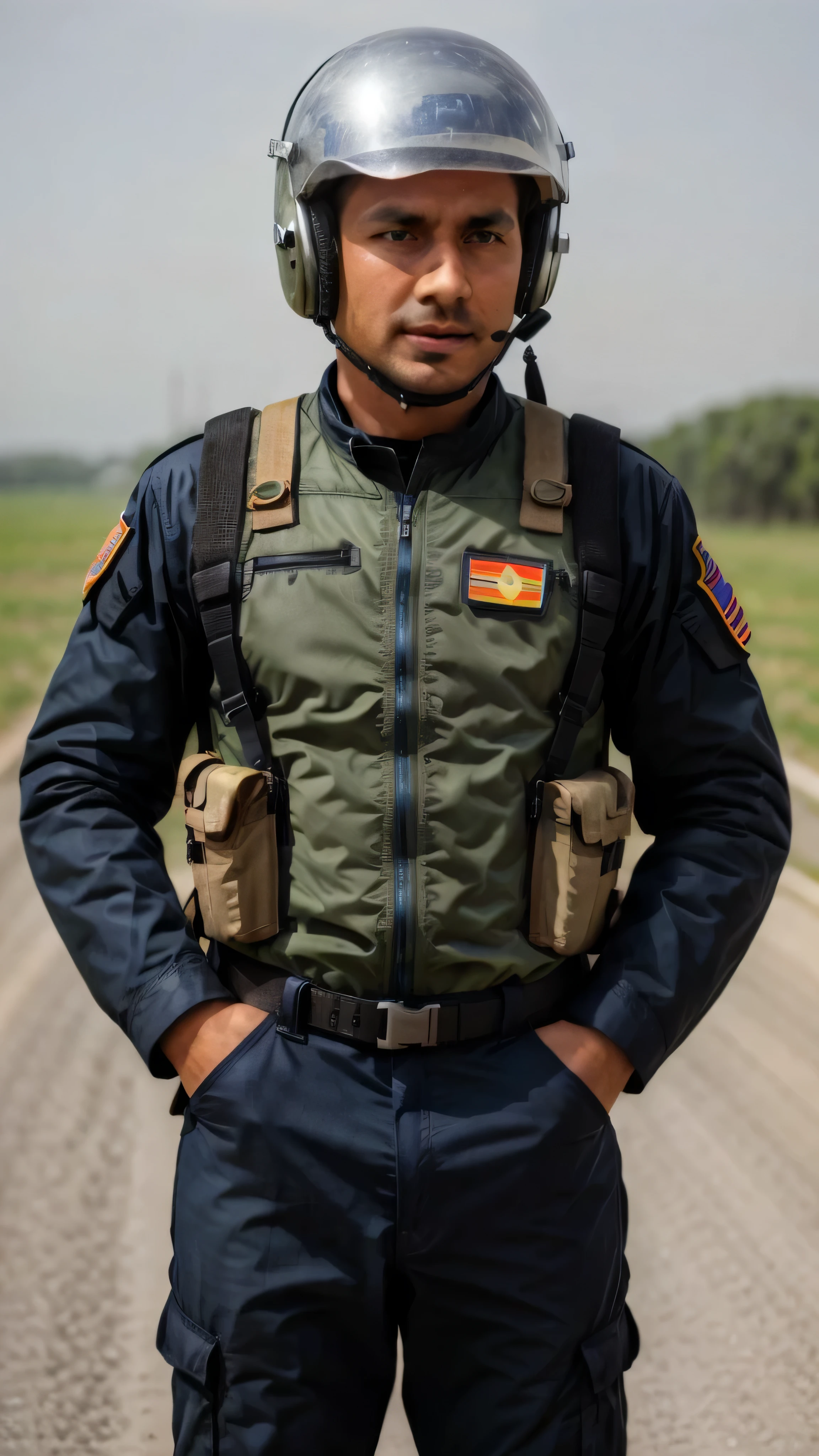 35 yearso old man wearing word war 2 aiplane pilot costum and helmet, vintage picture