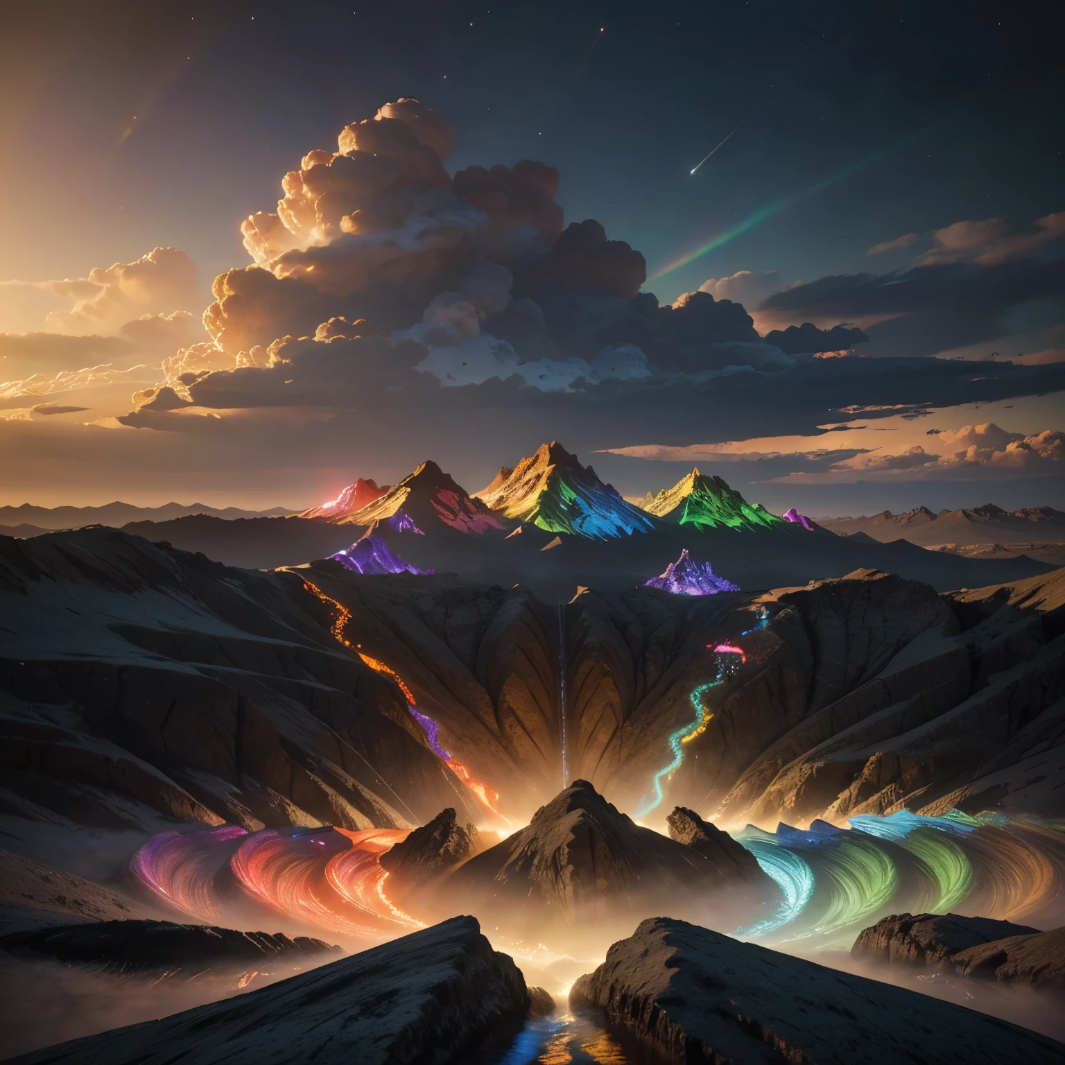 a multi-coloured coalescence in a special light and brightly cloudy spirit, undulating and hyper-detailed and realistic ripples of hyper-detailed and defined energy, 16k, unreal engine, sharp