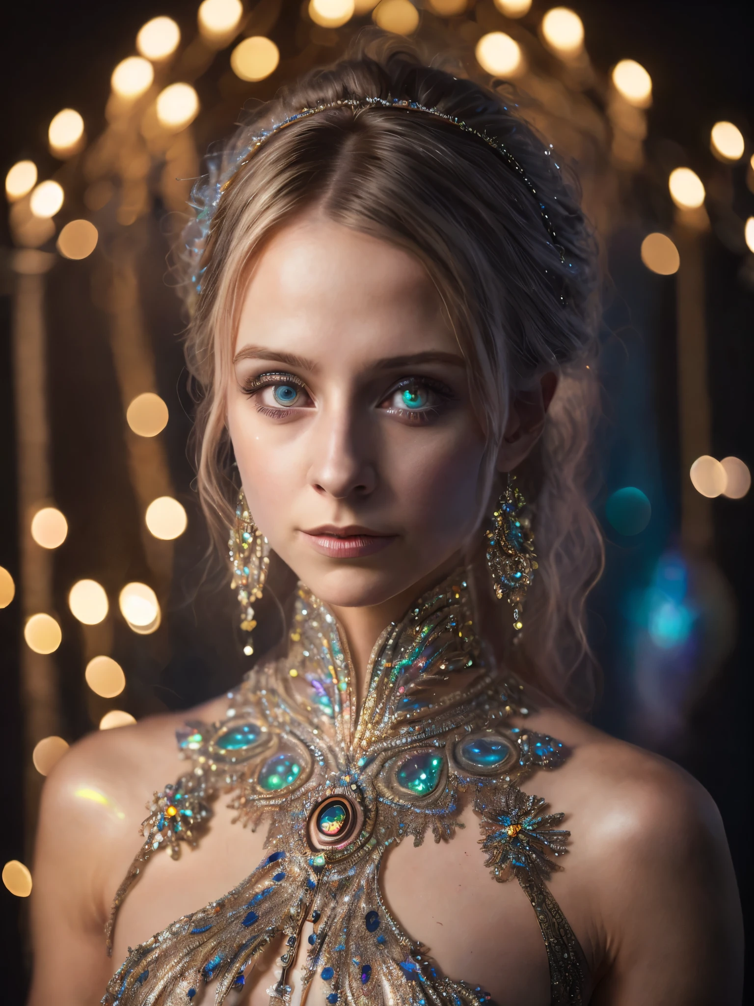 (Realistic:1.2), Photorealistic, highly detailed, full-body image of girl with playful body manipulations, gazing into the camera, divine proportion. The setting is an magical cell background, filled with whimsical lighting and an iridescent ambiance. The figure should embody a silent luminescence in a vibrant, imaginative artwork. The textures should appear soft and the overall mood whisperingly silent, enhanced by vibrant, iridescent touches. The composition should follow the rule of thirds for a visually appealing layout, detailed beautiful eyes and perfect face, anslog photo style, depth of field, bokeh, 16k best quality
