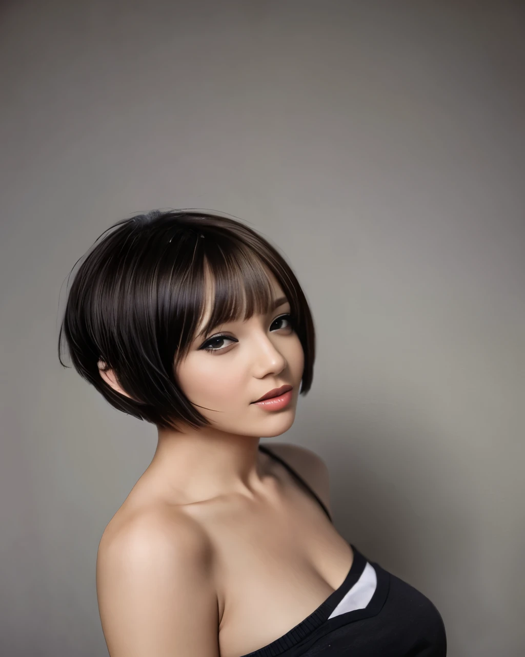 A woman with very, very, very short hair.