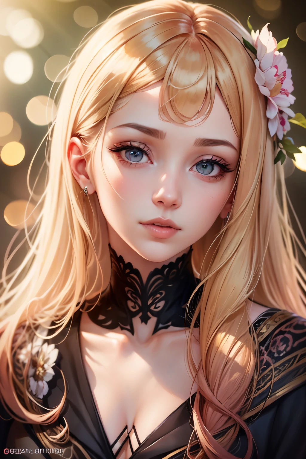 Anna dittmann,beautiful detailed eyes,beautiful detailed lips,extremely detailed eyes and face,long eyelashes,illustration,[detailed flowers] in the background,soft sunlight,ultra-detailed,(realistic:1.37) rendering,highres,HDR,vivid colors,fresh and vibrant colors,studio lighting,bokeh, botanical art aesthetic, portraits