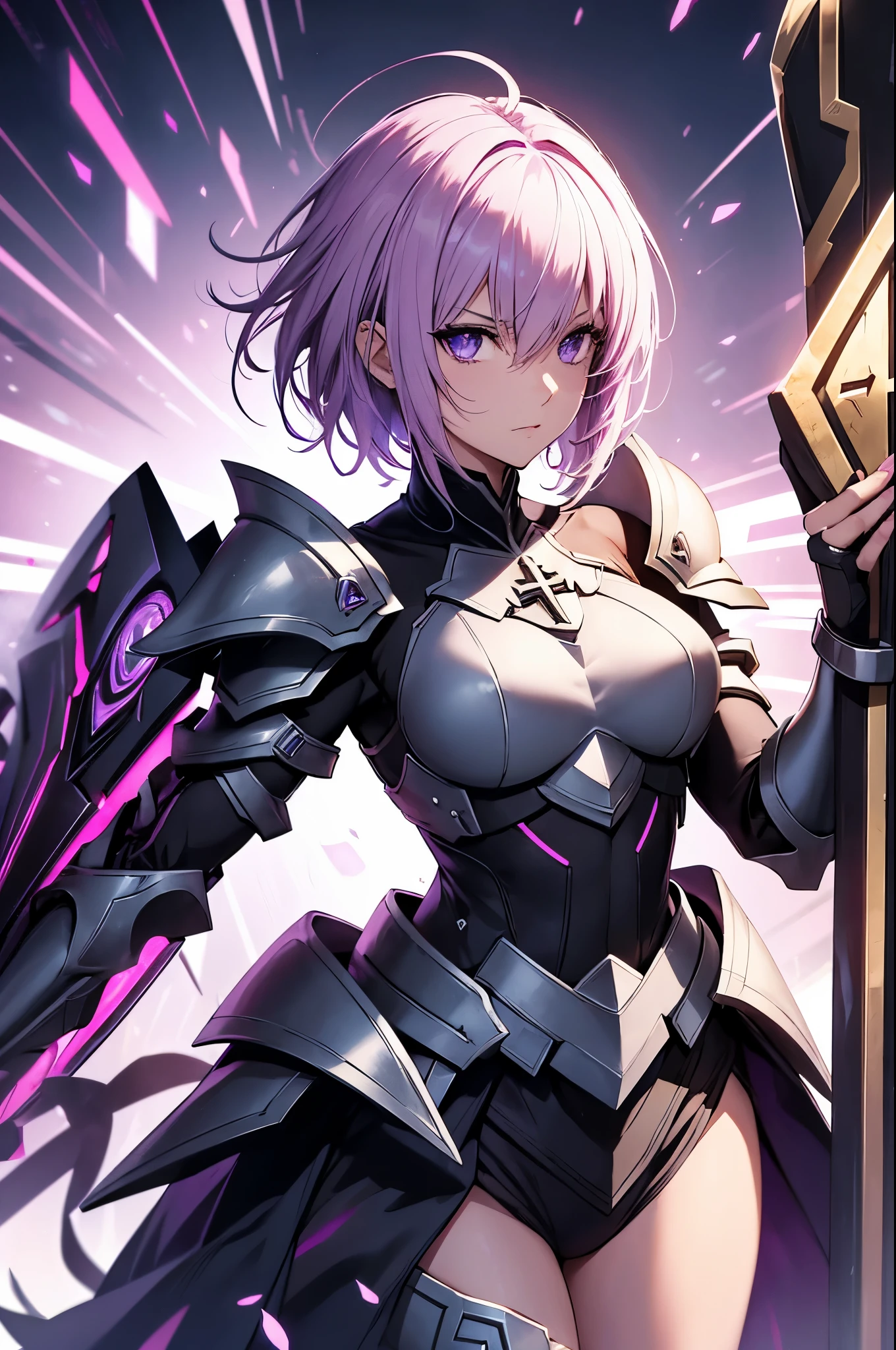 ((best quality)), ((Masterpiece)), (details:1.4), 3d, HDR (high dynamic range), an image of a beautiful cyberpunk female, SLEEK Style, Pink hair, Red eyes, จมูกโด่ง, ปากแดง, หน้าอกใหญ่, nvidia RTX, PBR surface, After processing, Anisotropic filtration,depth of field, Maximum clarity and clarity, multi-layered surface, Subsurface scattering, perfect proportions, 8K raw files, ความละเอียดสุดยอด, Unreal 5, Perfect proportions, Octane Render, Two-tone lighting, Wide aperture, Low ISO, รายละเอียดดวงตา, Paladin, Light Black armor, Paladin Helmet, jewely, ต่างหู