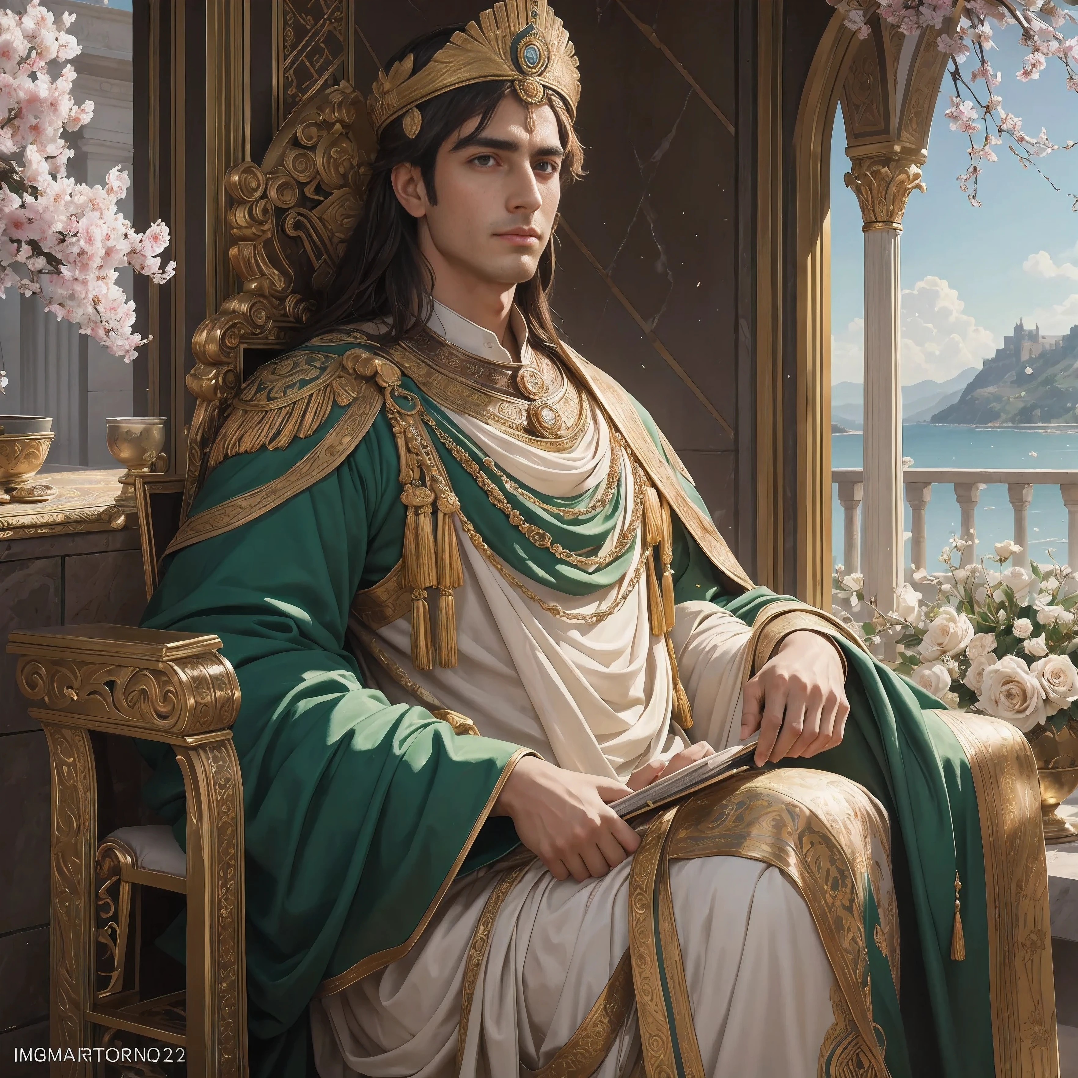 A breathtaking portrait of Constantine the Great. his eyes resembled a lion's, have a strong neck and broad shoulders. This work、It shows the fusion of Eastern and Western civilizations in Hellenistic style.。. It is considered Alma-Tadema's masterpiece. This painting captures the festive atmosphere of Constantinople。, A lively and colorful celebration will be held. The scenery is bathed in bright light, Natural light, Produces transparency and brightness. The season is marked by Taurus, The air is filled with the refreshing scent of rose petals. Delicate cherry blossoms dance in the wind, Create captivating scenes. The atmosphere is refreshing, With the bright green of early summer. The painting is accompanied by a melodious composition by Paul Mauriat。, Improve your overall sensory experience. What oozes out from the image、 (highest quality, 4k, 8k, High resolution, masterpiece:1.2), It is very detailed and、 (realistic, photorealistic, photo-realistic:1.37). The art style chosen for the portrait is、It combines the elegance of portraiture with the grandeur of landscape painting。, Consequently、Creates a unique and engaging visual story. The color palette is rich and varied, lion hall々Incorporating colors that evoke a sense of presence.. The lighting within the painting illuminates the scene with a warm, glowing glow。, cast a dramatic shadow、Highlight the intricate details that make up this stunning artwork。.