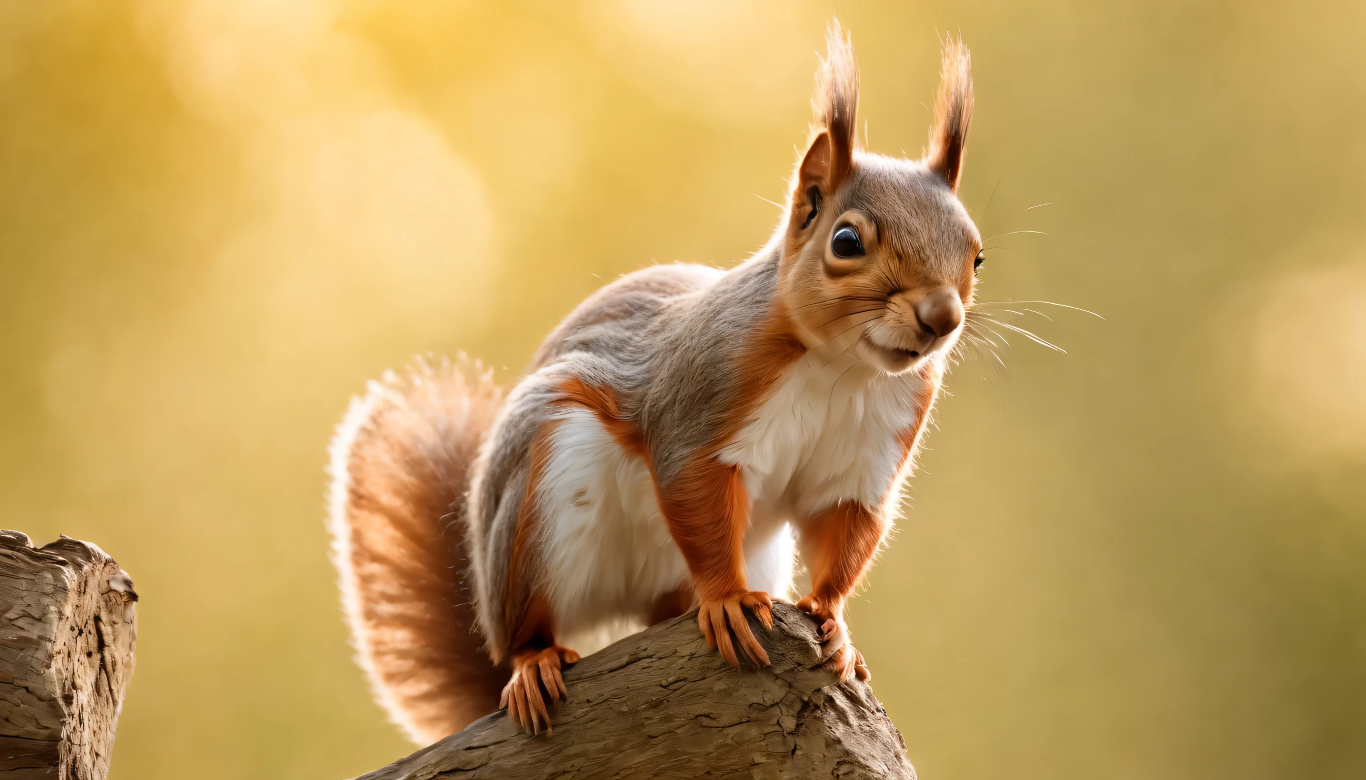 (Highly detailed CG Unity 8k wallpaper、masterpiece、highest quality、Super detailed)、(best lighting、best shadow、very delicate and beautiful)、highest quality、8k、Detailed facial depiction、masterpiece、highest quality、clear image quality、
Photo of a squirrel jumping on a tree branch。