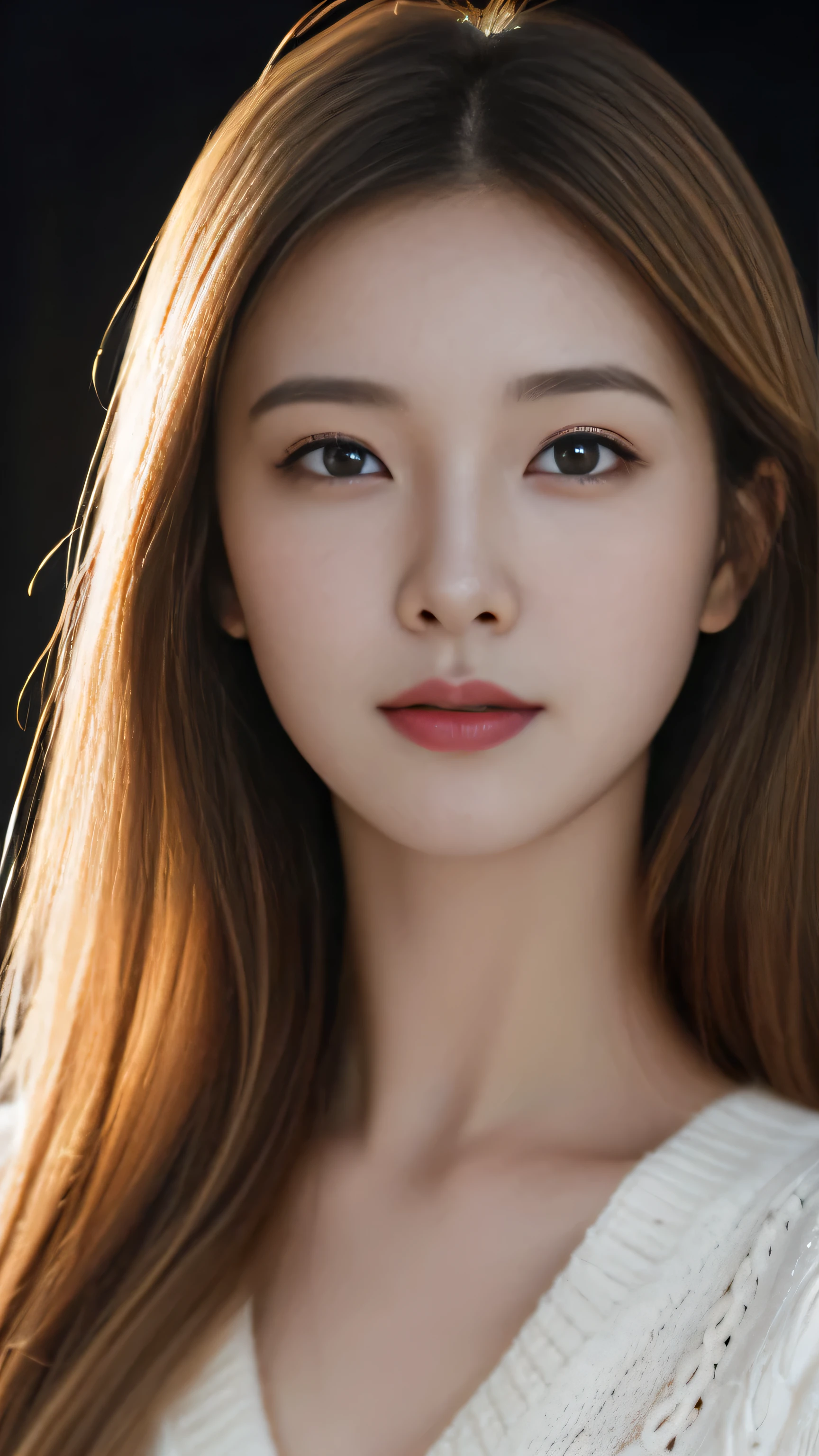 masterpiece, ((1 beautiful girl, detail, clear eyes, top quality, 超high resolution, (Reality: 1.4), original photo, ))1 girl in, Light, (a smile:0.6), Japanese, asian beauty, Korean, Appropriate, very very beautiful, youthful face, Beautiful skin,blonde、 Slender, Black Sweater、cyberpunk background, (超Reality的), (revelation), (high resolution), (8k), (Very detailed), (Best revelationn beautifully detailed eyes), (super detailed), (wall-), (Detailed face), looking at the audience, Fine details, A delicate face、deep shadow、unobtrusive、purebred face_v1、directly to the eyes、tidy outfits、black eyes、