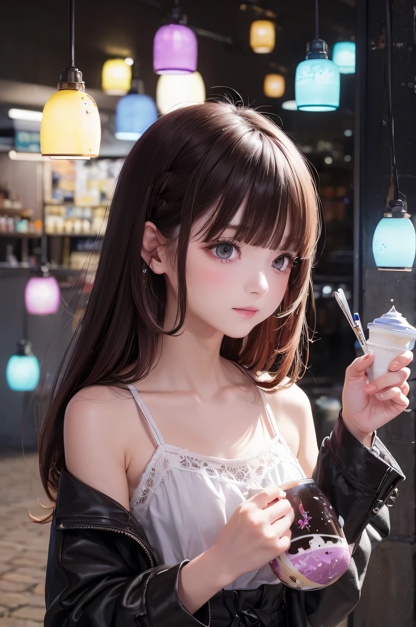 (dark brown eyes:1.2),Watercolor Touch、Bleeding、a woman、luminous design, pastel colours, ink drips, spring lights,Artistic,black and purpleand yellow,Counterattack