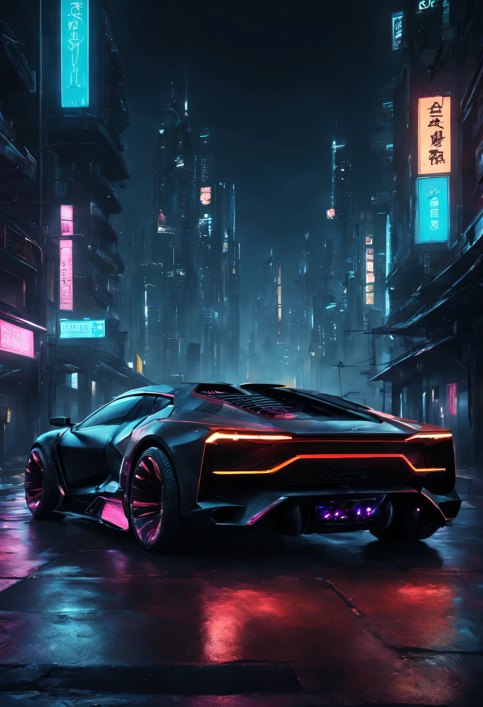 cyberpunk, High-End-Auto, Design, fatalistische Stadt, Nacht