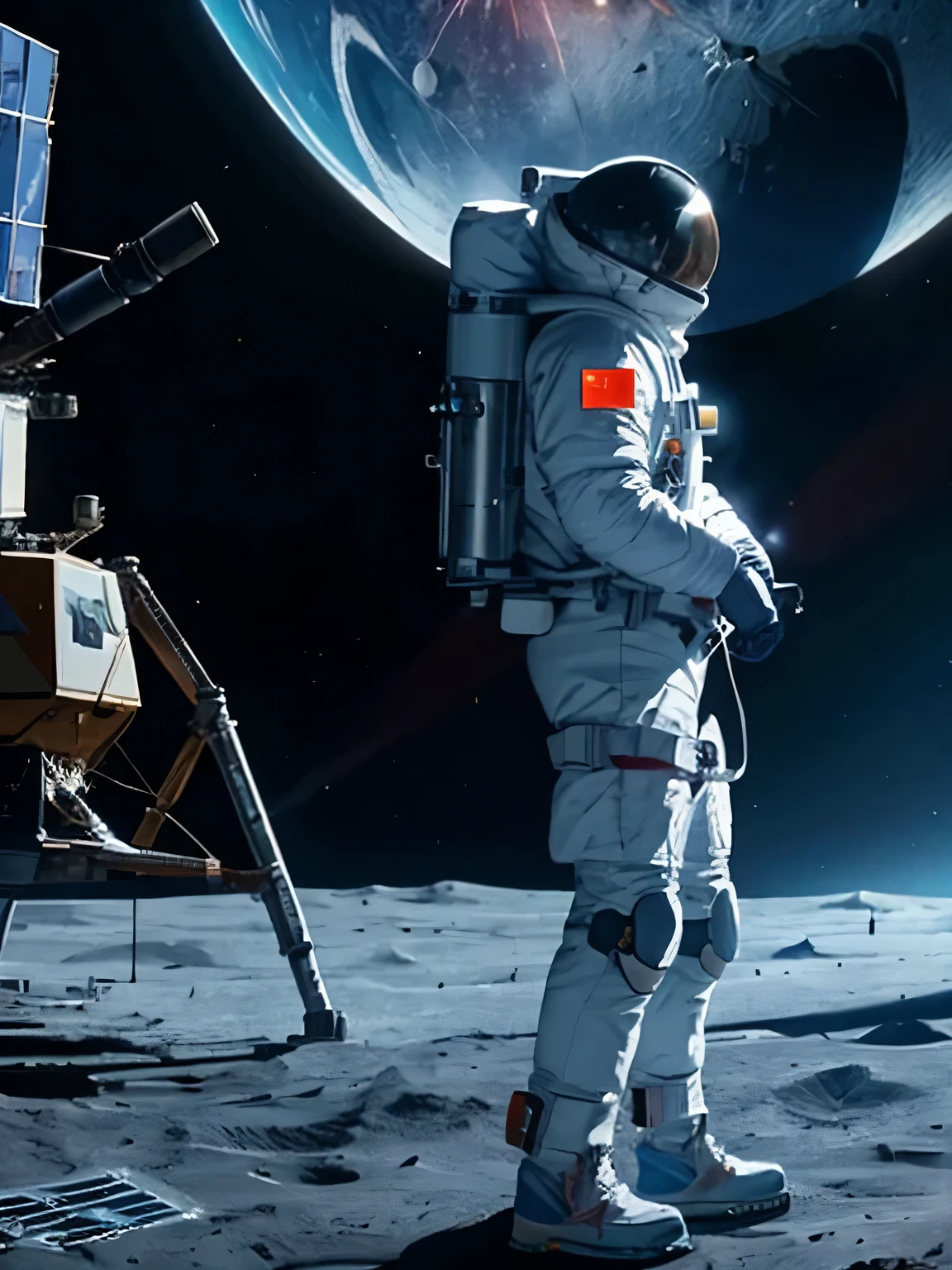 astronaut standing exist月球上 with a satellite in the background, China, astronaut exist月球上, an astronaut in space, landing exist月球上, astronaut in space, exist, exist月球上, landing on the moon, astronauts and space colonies, moon mission, space station exist月球上, exist月球表面, 漂浮existastronaut in space