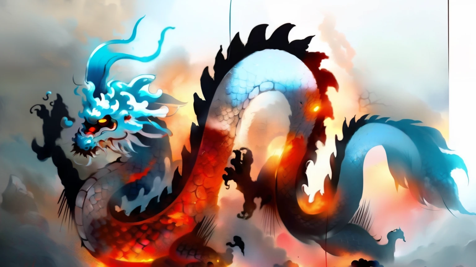 drawing of a dragon with a man on it's back, chinese dragon, a dragon, smooth chinese dragon, dragon with scars, chinese dragon concept art, Drawing on white parchment, dragon, dragon!, chinese dragon engrave, dragon art, dragon in the background, 神dragon, detailed dragon, lung dragon, outline drawing, dragon body, drawn on paper,一条中国古代的黑dragon,黑色的dragon鳞片青色的勾线描边,White belly,mane,cyan beard,Background dark black swirl,Ancient painting texture,Rock-painted plate