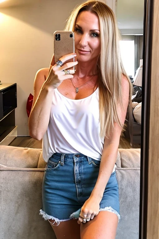 Marija, ponytailed dyed blond sexy lady, selfie, wearing a sexy clothes,
