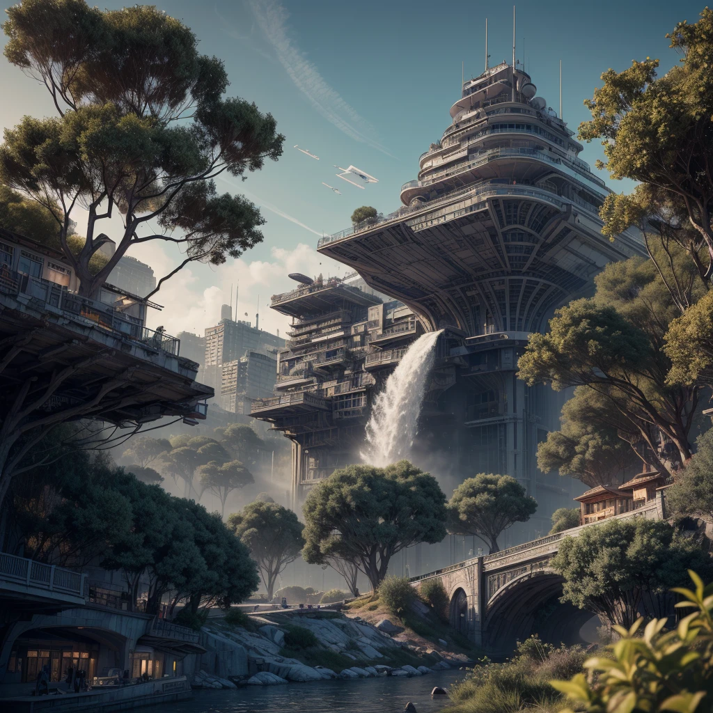 unreal engine:1.4,UHD,Best quality:1.4, fotorrealist:1.4, Masterpiece:1.8, unearthly, , Colonization of a new planet, gloomy atmosphere, a lot of alien vegetation, Intricate flowers, Alien Creatures, wild atmosphere, aggressive environment, amazing, stunning artwork. (Best quality,4k,8K,A high resolution,Masterpiece:1.2), ultra detailed ,(realist,fotorrealist,fotorrealist:1.37),HDR,UHD,Studio lighting, Ultra-thin paint, sharp focus, physically based representation, very detailed description, professional, Bright colors, fantastic city, The capital of the empire, mega tall skyscrapers. space towers for mooring star cruisers, pierce the sky, Bright city lights, the river pierces the city, waterfalls in city gardens, mega high waterfalls, who never sleeps. In the middle of a bustling cityscape, Famous high-tech pyramid style architecture, Its architectural wonders are embodied in a futuristic style.. When the hovercar glides easily through the air，Город full of life，full of life。，full of life。，full of life。，full of life。。, Modern technology blends seamlessly with traditional Arab luxury urban structures.. This is an amazing piece of art, Use Pixai, to bring powerful AI models to life, Showcase the limitless creativity and possibilities of our imagination. Experience the future of cityscapes at Pixai，Immerse yourself in the ghostly world of art, deep bottomless chasms filled with lava, lava falls, fire and smoke, A transport spaceship is moored to the spaceport terminal