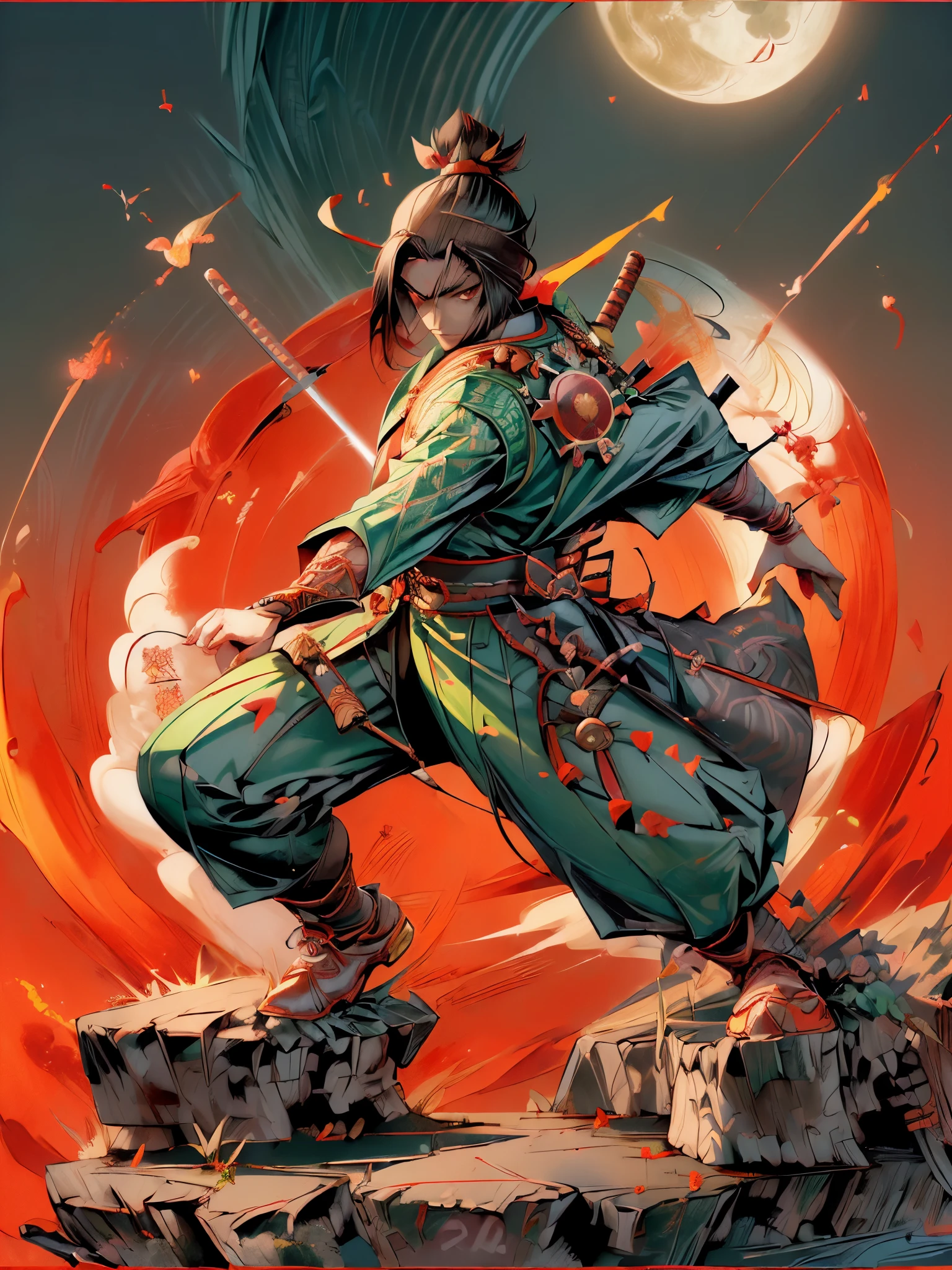 ((Japan samurai costume:1.5)，((female warrior))，Ancient battlefield，dynamic posture，long sword，armor，burning sky，mountains background，Expression of determination，braid，background allies，The atmosphere is strong，heroism，Beauty，reality，50mm lens shooting，composition，masterpiece, Exquisite, Color proofing，Amazing visual effects，Crazy details，Intricate details，sharp focus，Ultra-high effect，HD，8k，((anatomically correct:1.5))