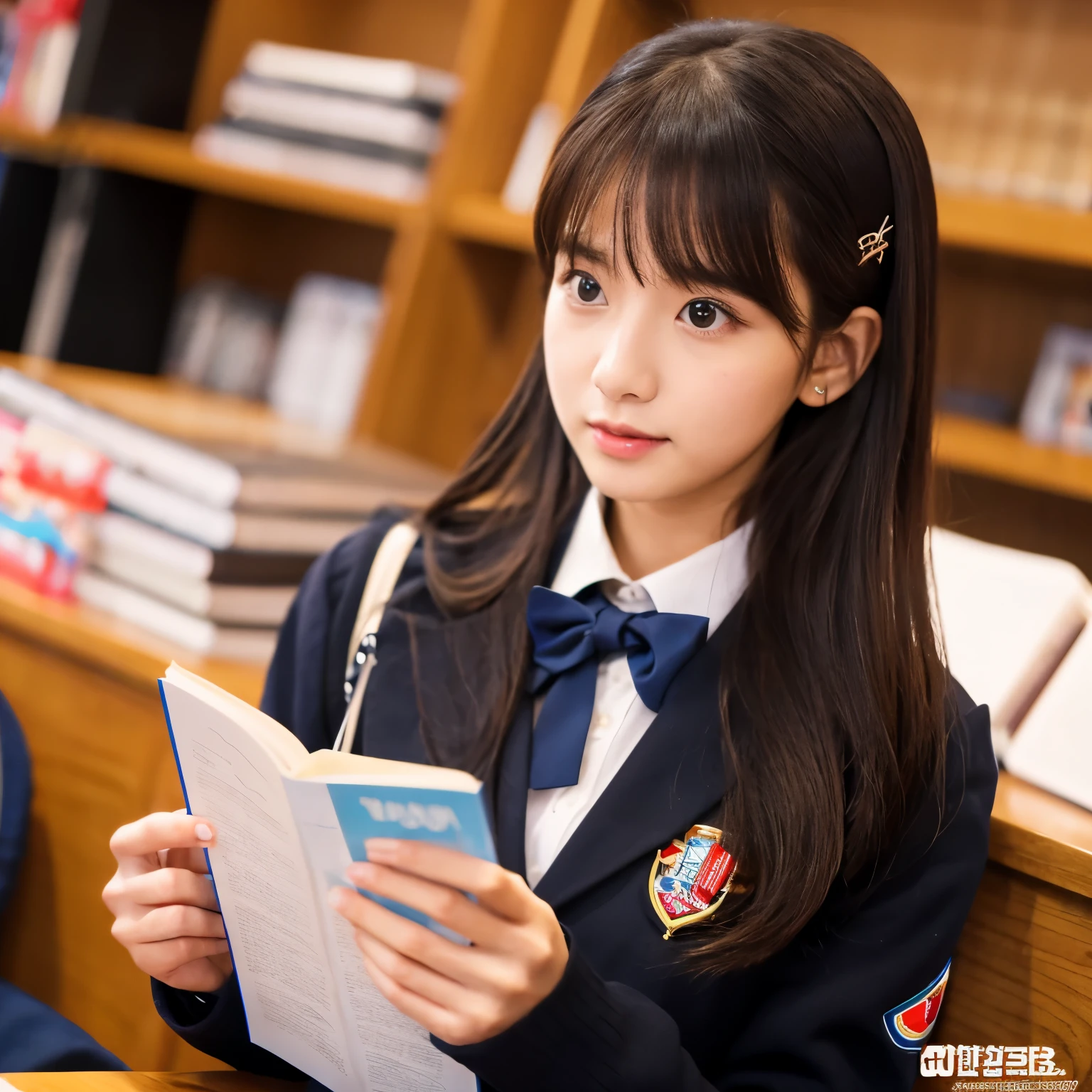 Cover magazine for a student about study tips, (girl wearing a uniform with pen and book in her hands)