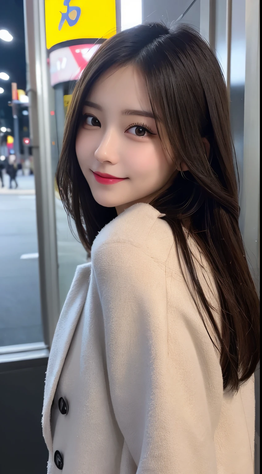 table top, highest quality, shape, Super detailed, finely, High resolution, 8k wallpaper, 完璧なダイナミックな構shape, beautiful and detailed eyes, Gorgeous and stylish black fluffy latest trend Tokyo winter clothes,ランダムなcute髪,small breasts,natural color lip, bold sexy pose,smile、20 year old girl、cute、sexy shot looking at camera,Always blur the background,perfect and beautiful face,Take only the face,beautiful and detailed face、slim face and style,Big eyes、do gal makeup,real photos、luxury brand mink coat