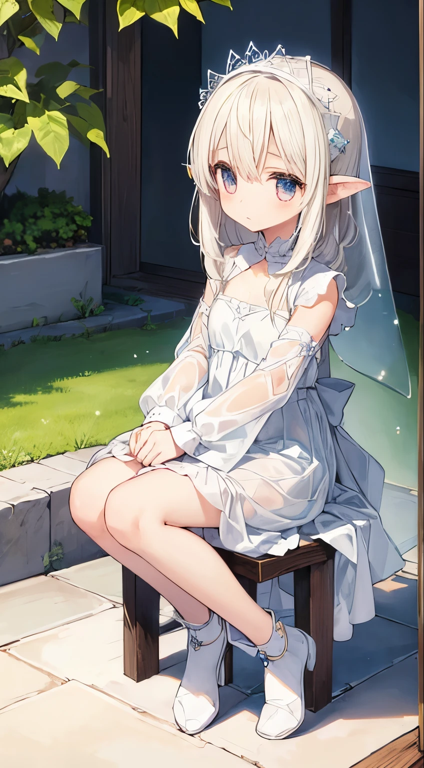 (fairy clothes、transparent cloth、white clothes:1.3)、、Cute girl、 girl、full body figure
