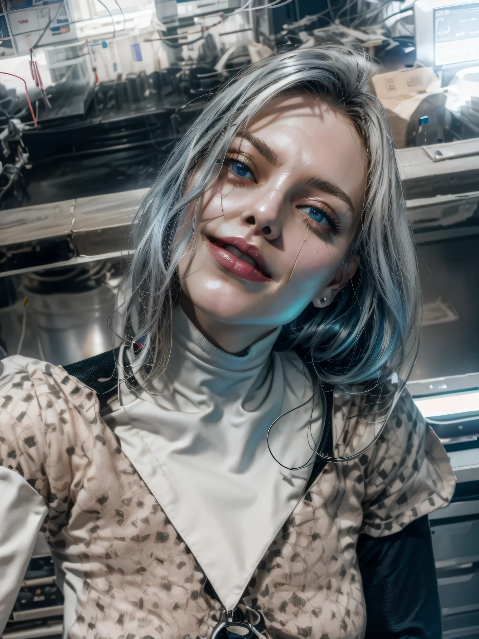 Cyberpunk Woman scientist in a scientist's lab coat in laboratory
