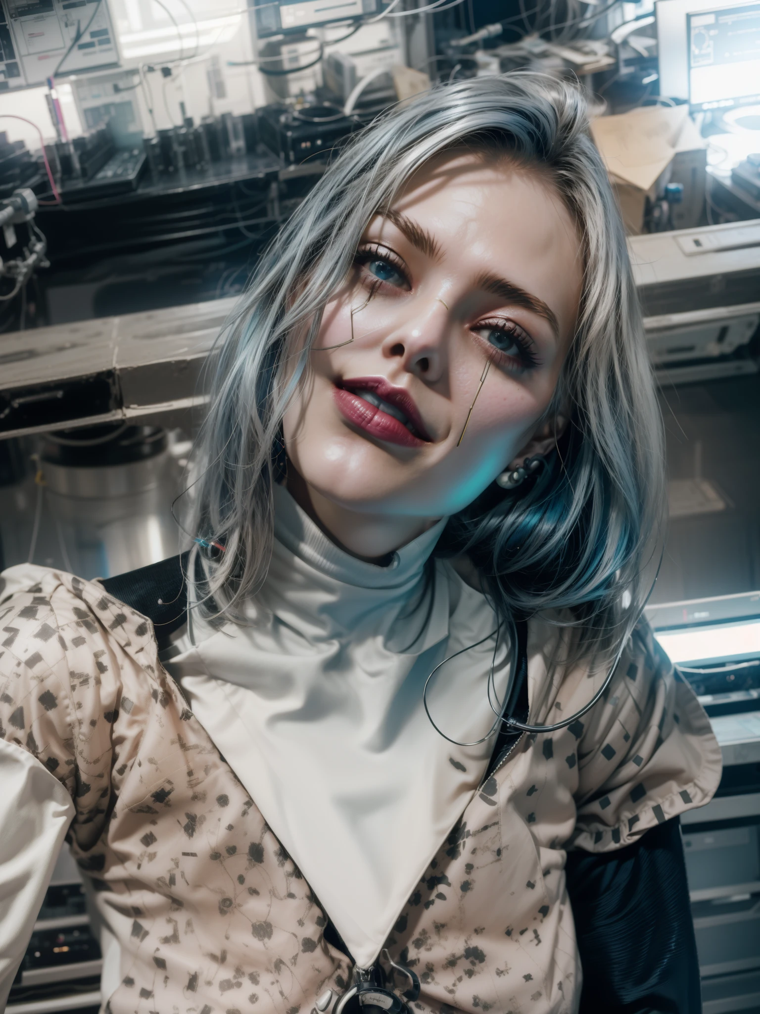 Cyberpunk Woman scientist in a scientist's lab coat in laboratory