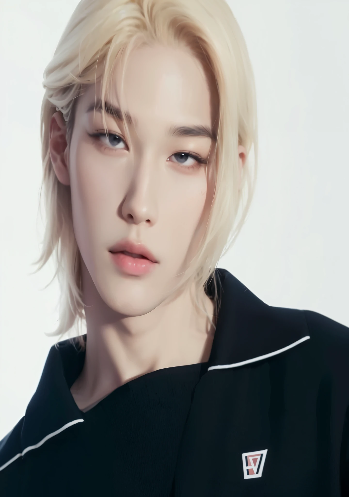 a close up of a person with a black shirt and a white background, portrait of jossi of blackpink, kim doyoung, jung jaehyun, jinyoung shin, hyung tae, jia, cai xukun, jossi of blackpink, taejune kim, wan adorable korean face, portrait of kpop idol, hong june hyung, young wan angel, xqc, steven jung, StrayKids Lee Felix, Straykids Felix, Lee Felix yongbok, Kpop male, korean Male