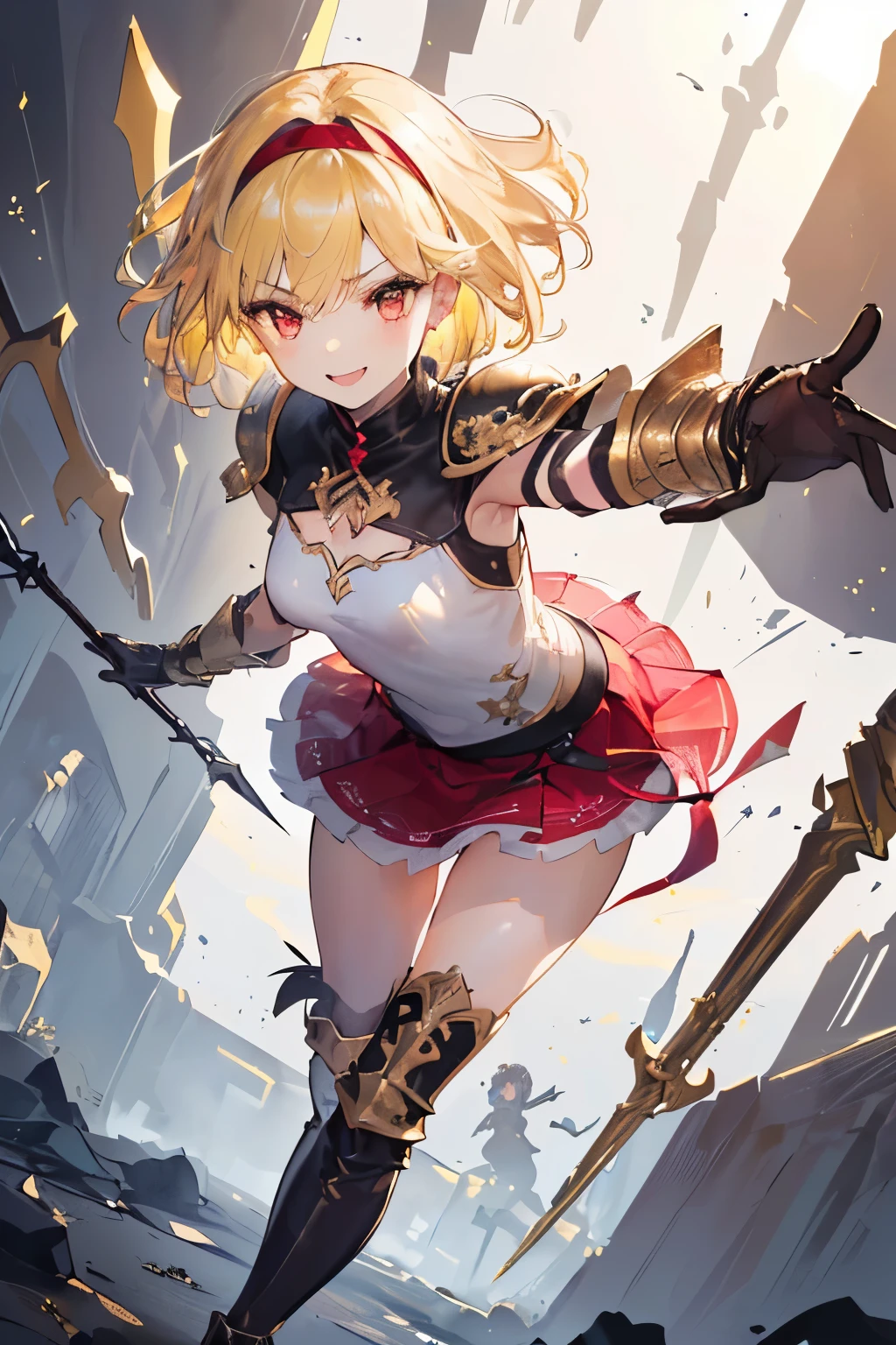 (golden ratio,muste piece, top quality, best quality, beautiful and aesthetic:1.2), very detailed, colorful,best details, (adult,19 years old,1 girl,  Final Fantasy 12,Ashelia, short hair, short hair,Asheliaコスチューム, huge , mini skirt,thigh high boots, thighs, jewelry,Contemptuous look,Eyes like looking at garbage, displeased,from below,Knee striking,Knee striking,Knee striking,Knee striking,Knee striking,solo,1 girl