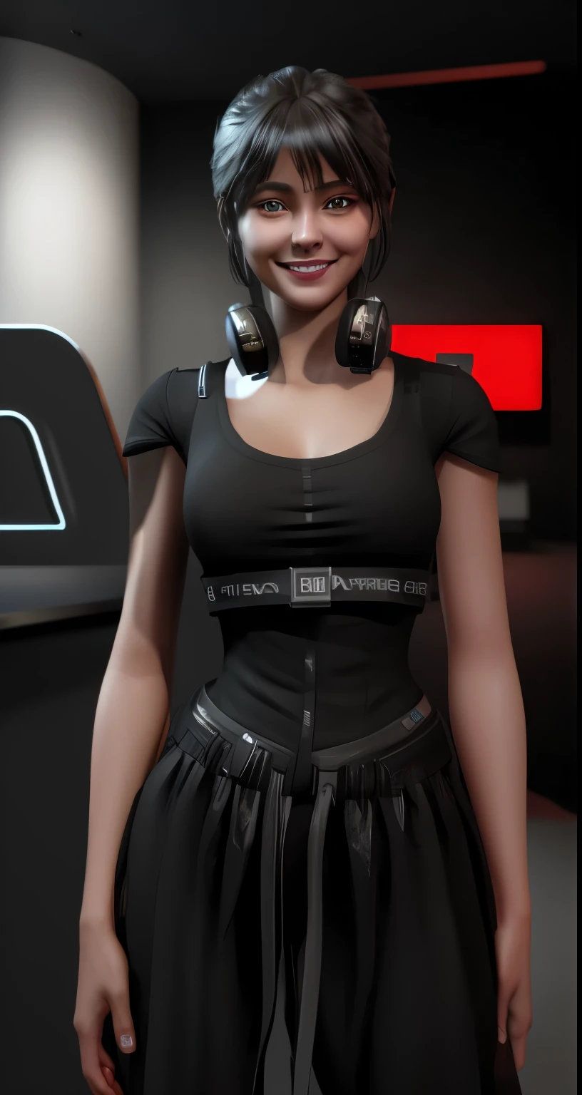 black color, Unreal Engine 5, smiling girl