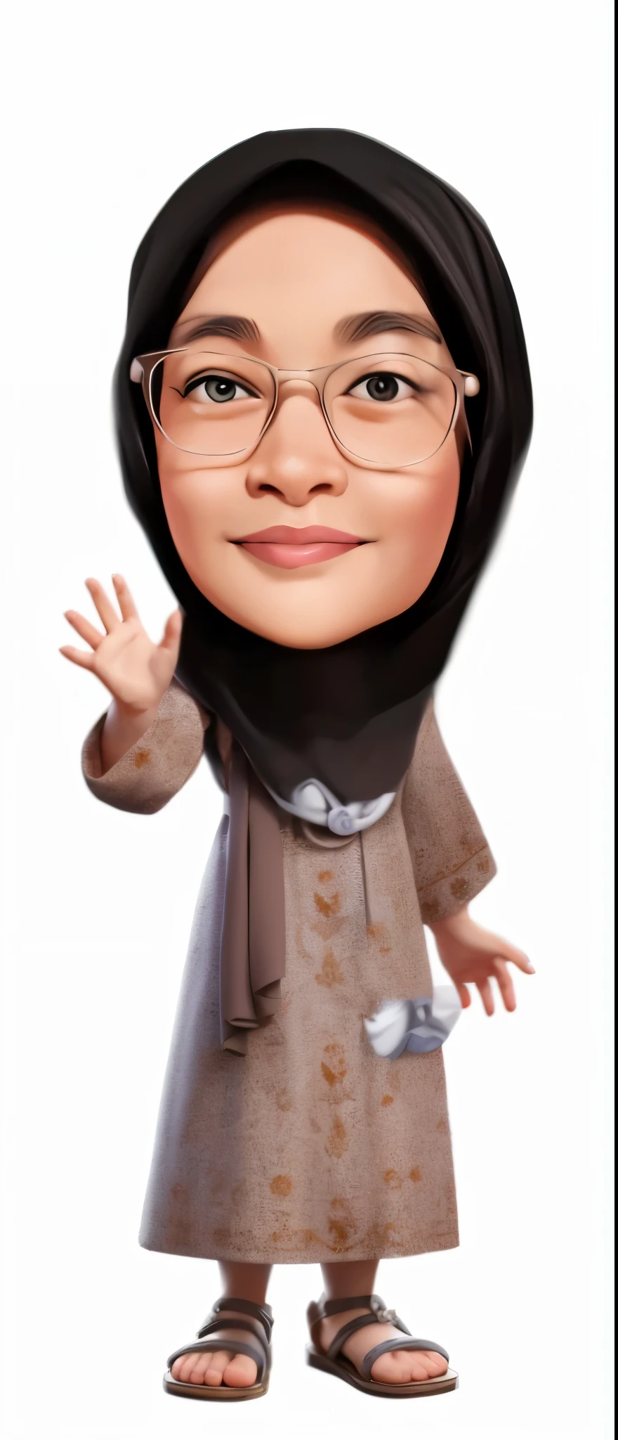 a cartoon character of a muslim woman waving her hand, caricature illustration, faridah malik, inspired by Nil Gleyen, in cartoon style, caricature, cartoon portrait, hijab, caricature!!!, chibi, caricature style, charicature, inspired by Basuki Abdullah, arab ameera al-taweel, cute woman, by Nil Gleyen, nft portrait