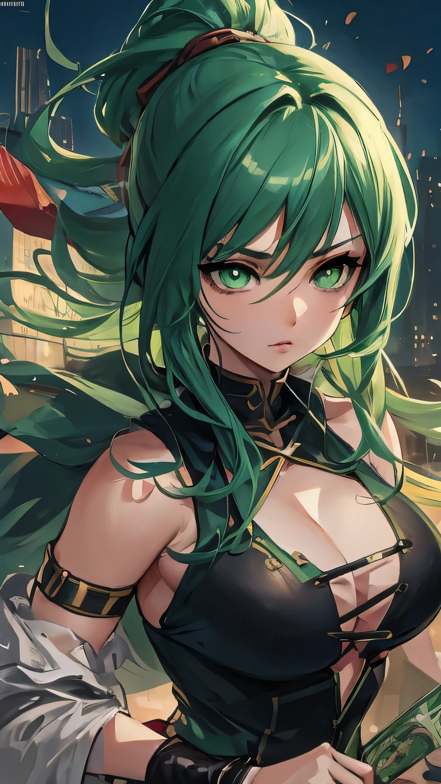  anime com cabelo verde e olhos verdes em uma cidade, estilo anime 4k, badass anime 8 k, artgerm extremamente detalhado, 4K manga wallpaper, garota anime sedutora, muito quente, artgerm 4k, Papel de parede de arte anime 4K, Papel de parede de arte anime 4k, portrait of a female anime heroine, Papel de parede de anime 4K