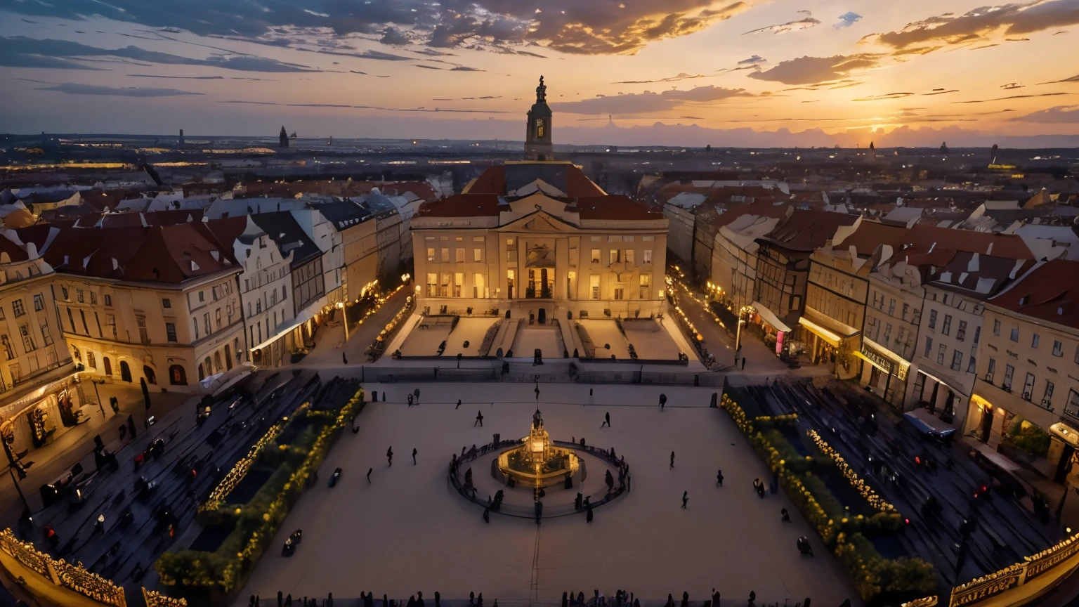 (best quality,highres,realistic:1.37),ultra-detailed,Czech Republic,capital city Prague,audience,welcoming Mozart's music,colorful clothing,classical music,Renaissance architecture,festive atmosphere,excitement,harmony of music and art,portraits,landscape,beautiful cityscape,old town square,ornate buildings,stunning skyline,narrow cobblestone streets,historical landmarks,horse-drawn carriages,scenic beauty,ancient churches,statues and sculptures,baroque style,stunning sunset,soft golden light,vivid colors,elegant grandeur,Mozart's timeless melodies,awe-inspiring performances,overwhelming emotions,musical masterpieces,enchanted audience,celebration of culture and history.