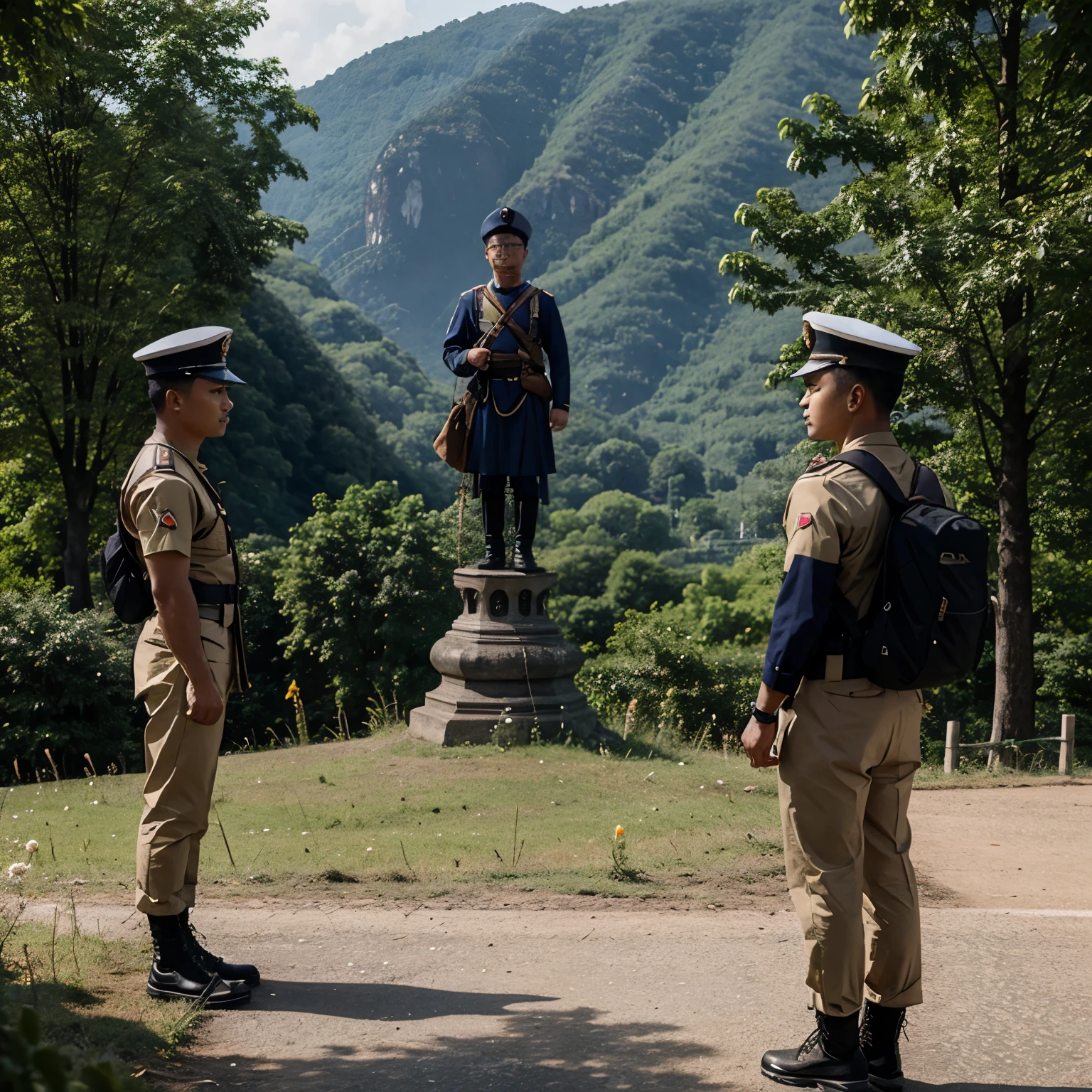 Thai navy soldiers stand at a viewpoint in Germany.